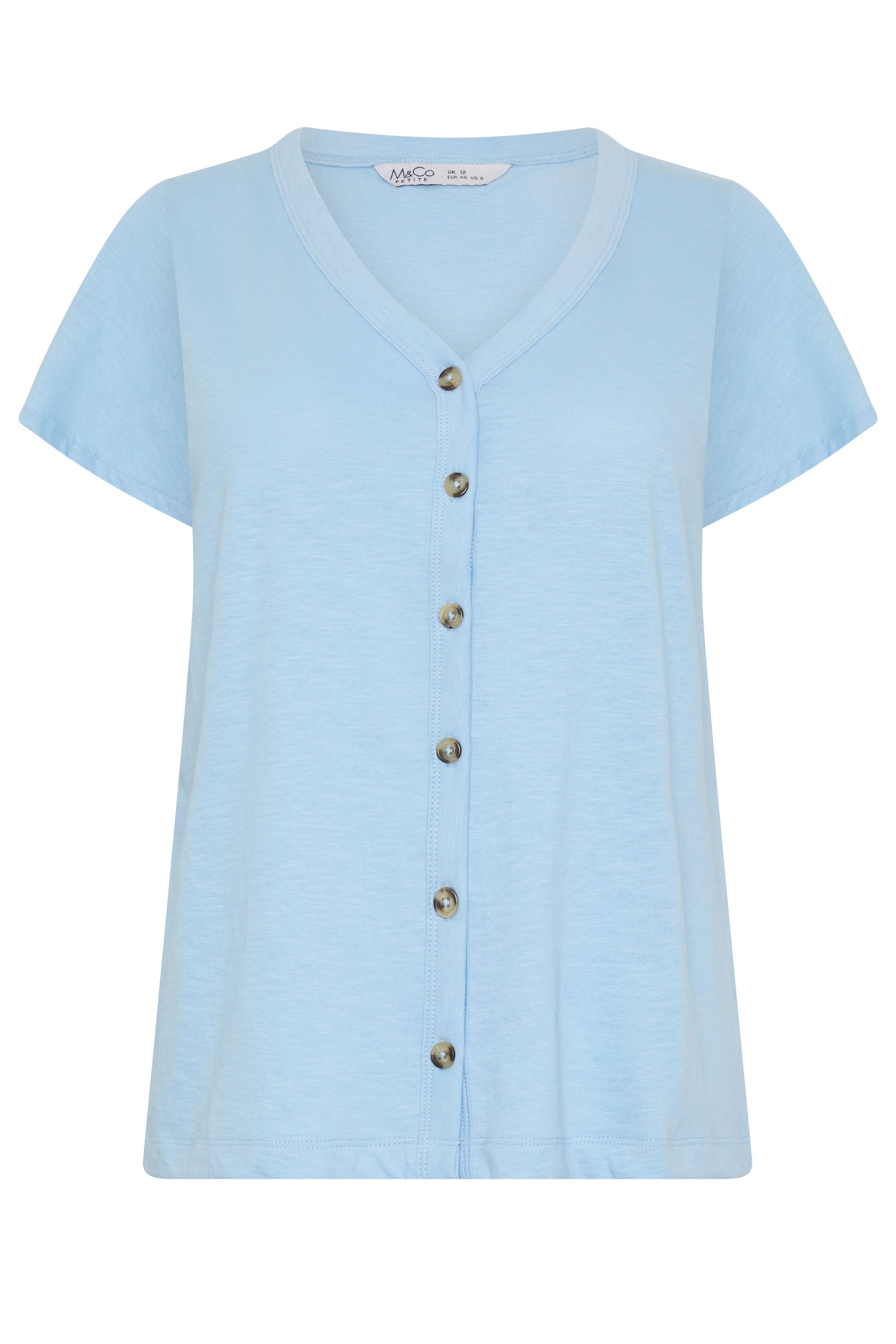 M&Co Petite Blue Cotton Frill Sleeve Shirt | M&Co 5