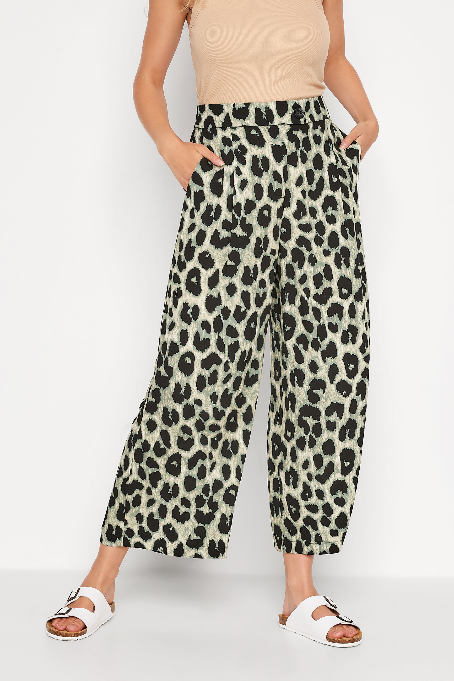 LTS Tall Black Leopard Print Cropped Trousers 1