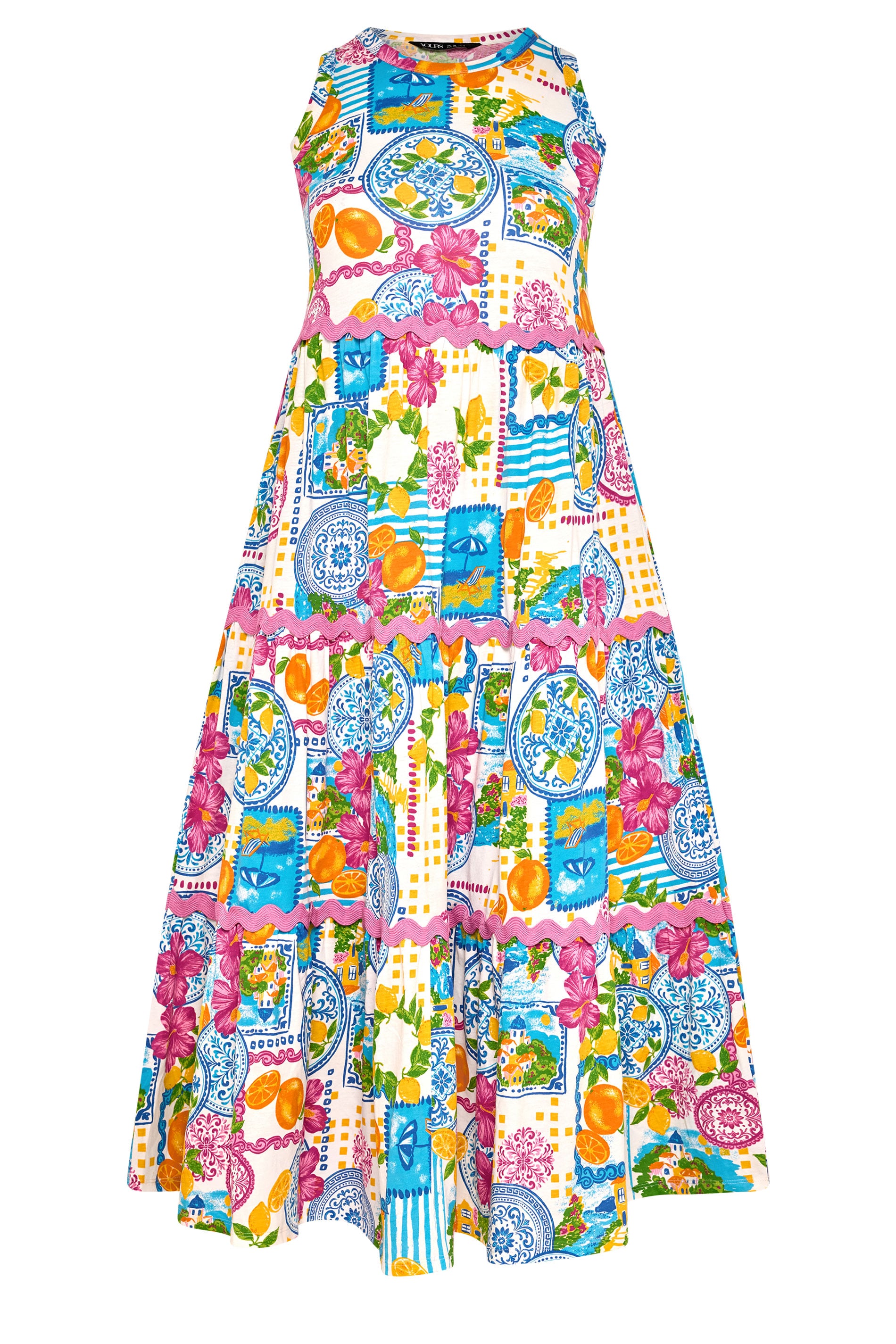 YOURS Plus Size White & Blue 'Mediterranean' Print Tiered Maxi Dress| Yours Clothing 5