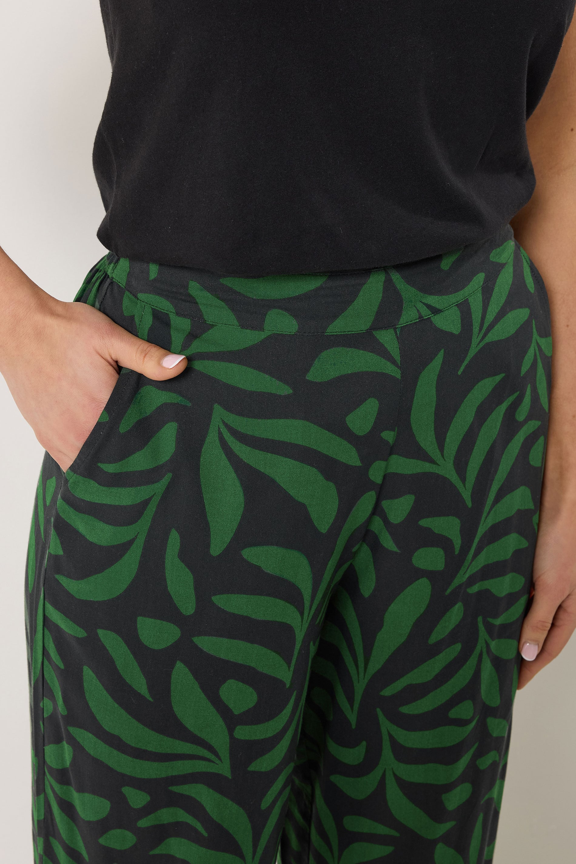 LTS Tall Women's Black Palm Print Wide Leg Trousers | Long Tall Sally 5