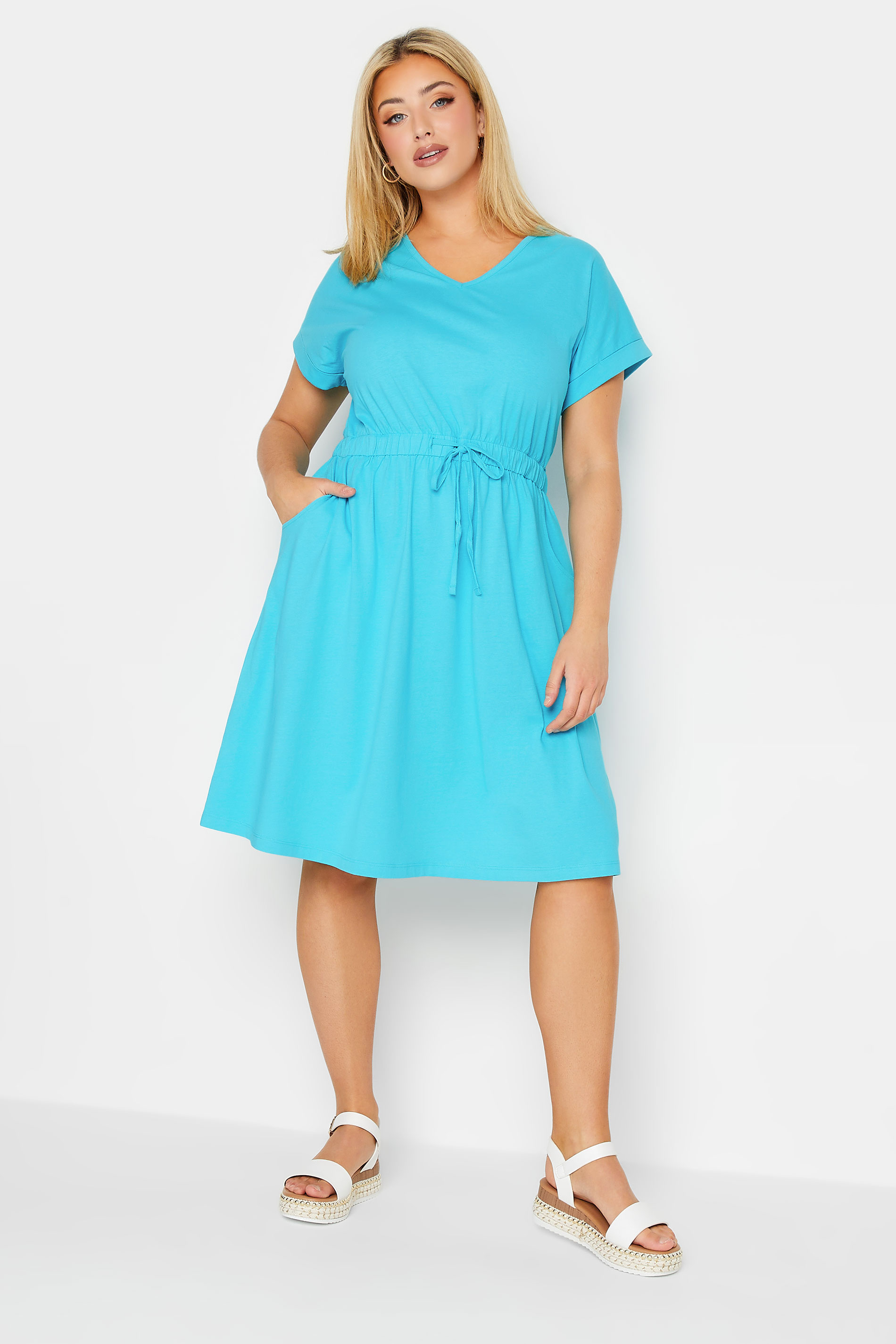 Plus Size Blue Cotton T-Shirt Dress | Yours Clothing 1