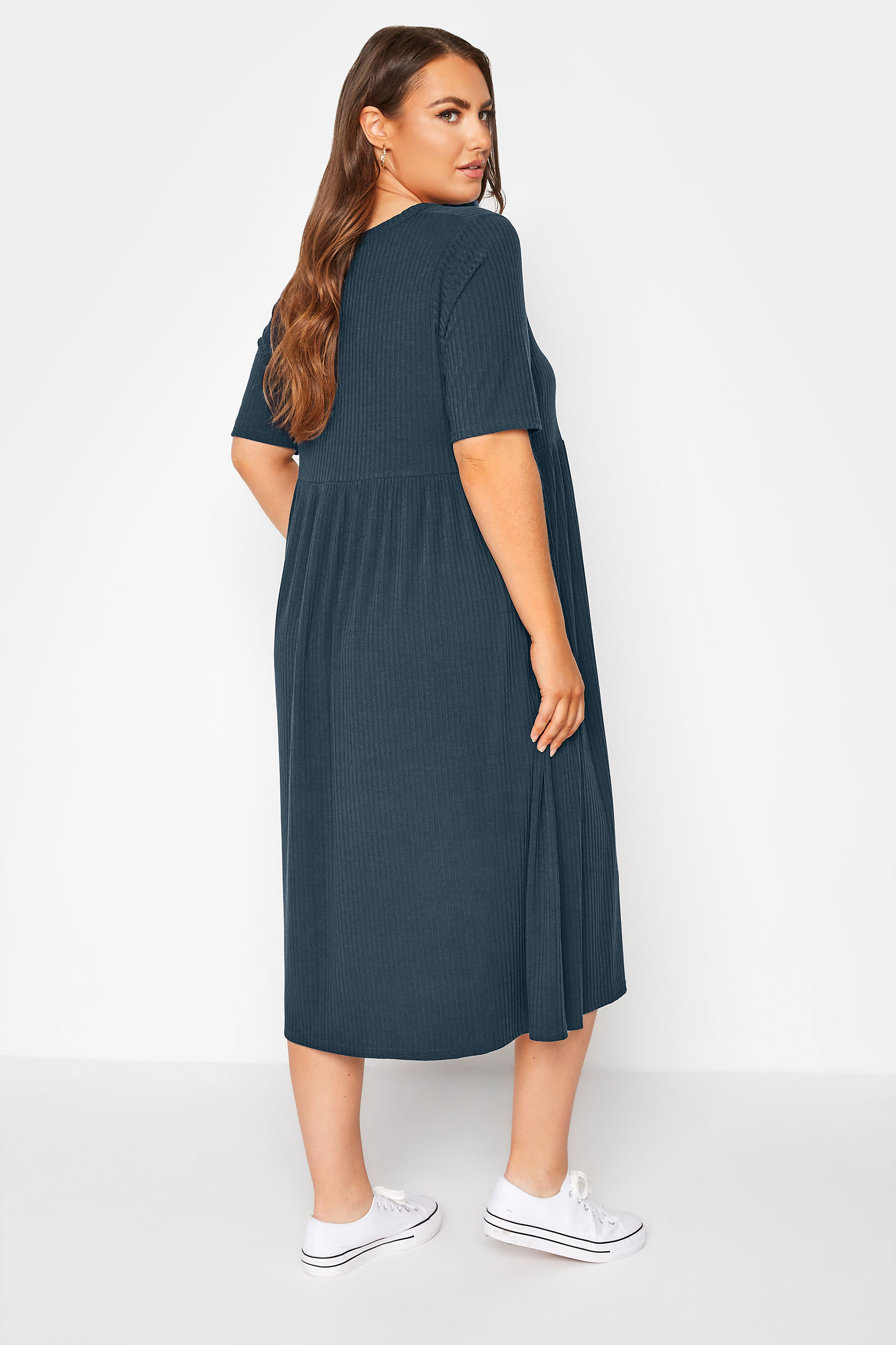 LIMITED COLLECTION Plus Size Navy Blue Ribbed Peplum Midi Dress | Yours Clothing 3