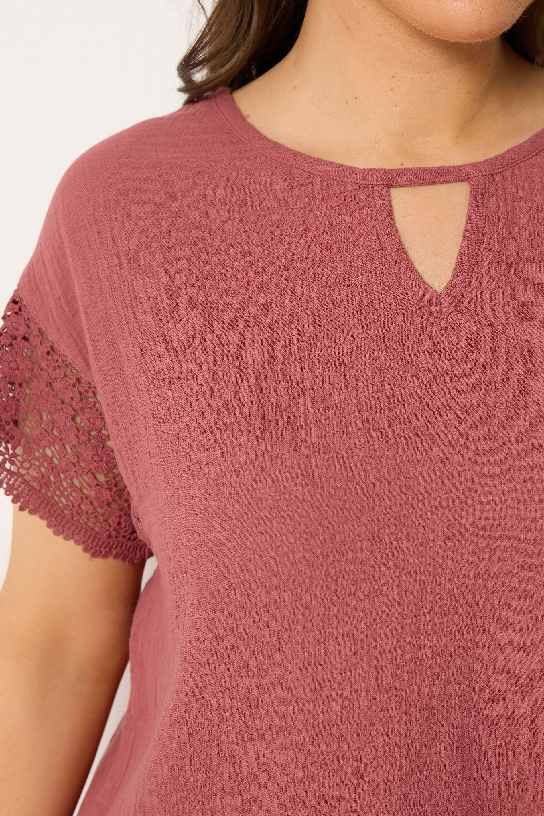 YOURS Plus Size Rust Orange Cheesecloth Crochet Top | Yours Clothing 4