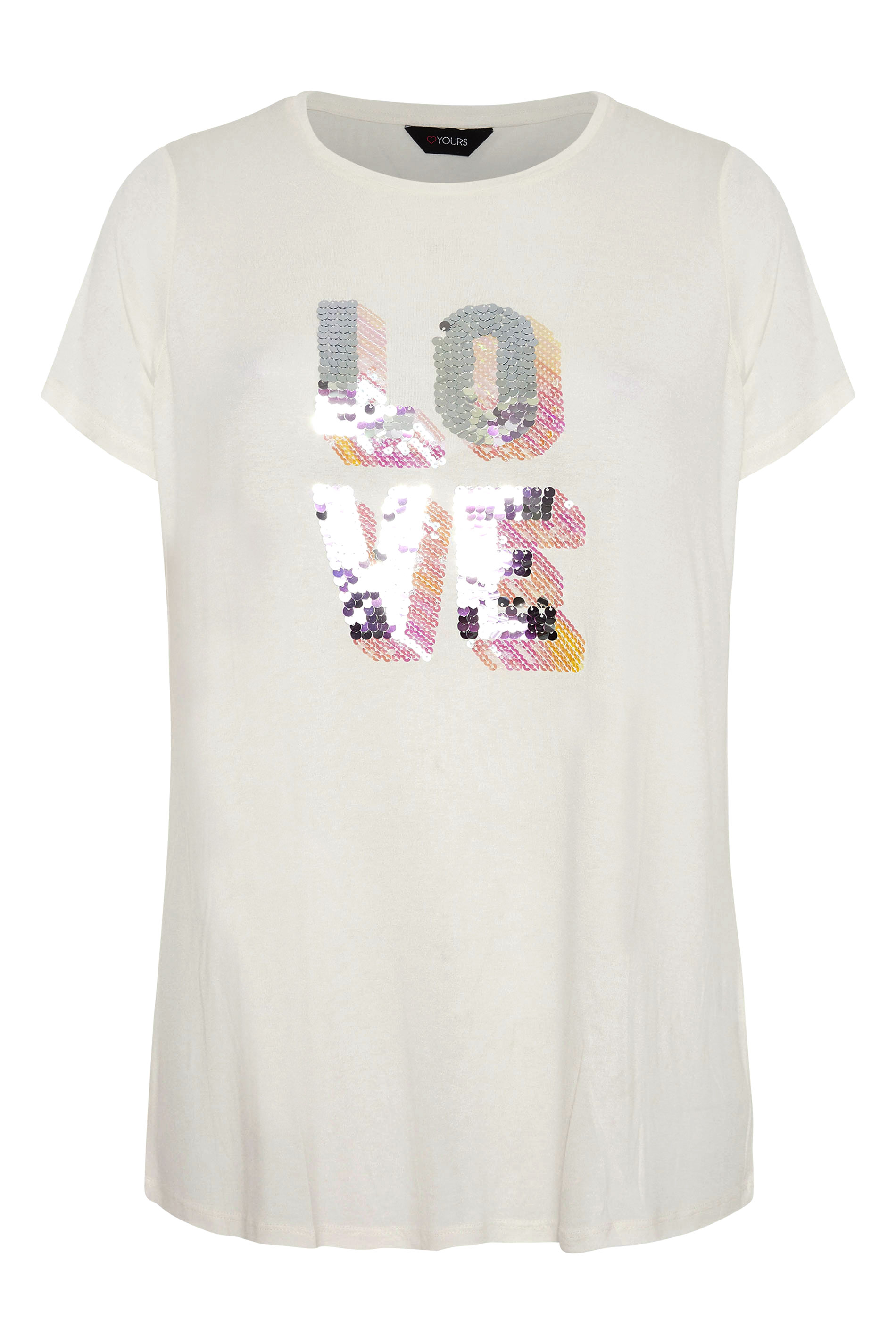 Grande taille  Tops Grande taille  Tops à Slogans | T-Shirt Blanc 'Love' Empiècement Sequins - QZ53681