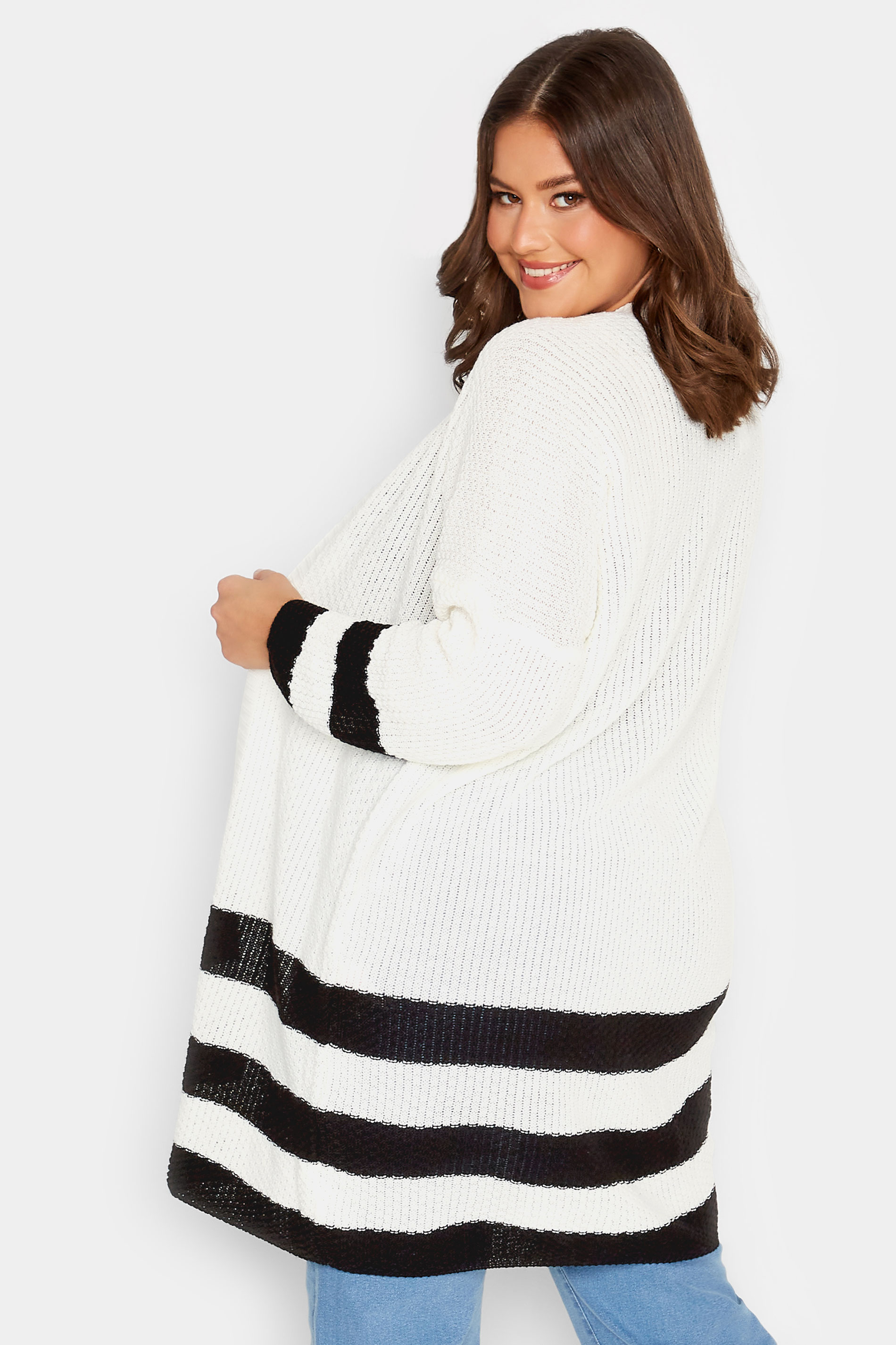 YOURS Curve Plus Size White Stripe Cardigan | Yours Clothing  3