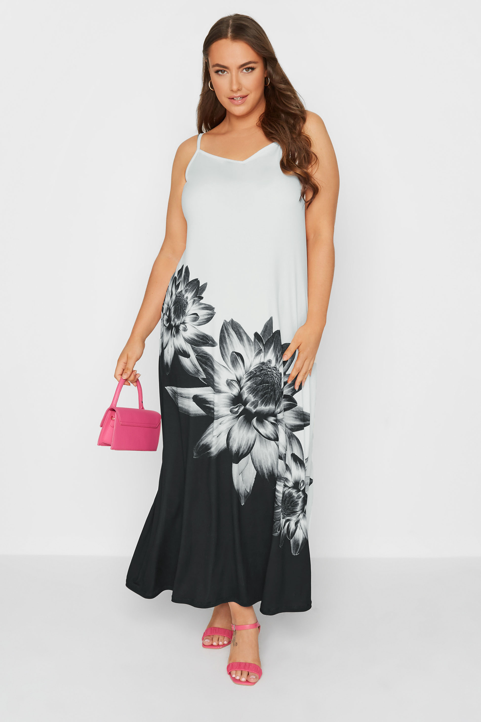 Plus Size White Floral Print Colour Block Maxi Dress | Yours Clothing  1