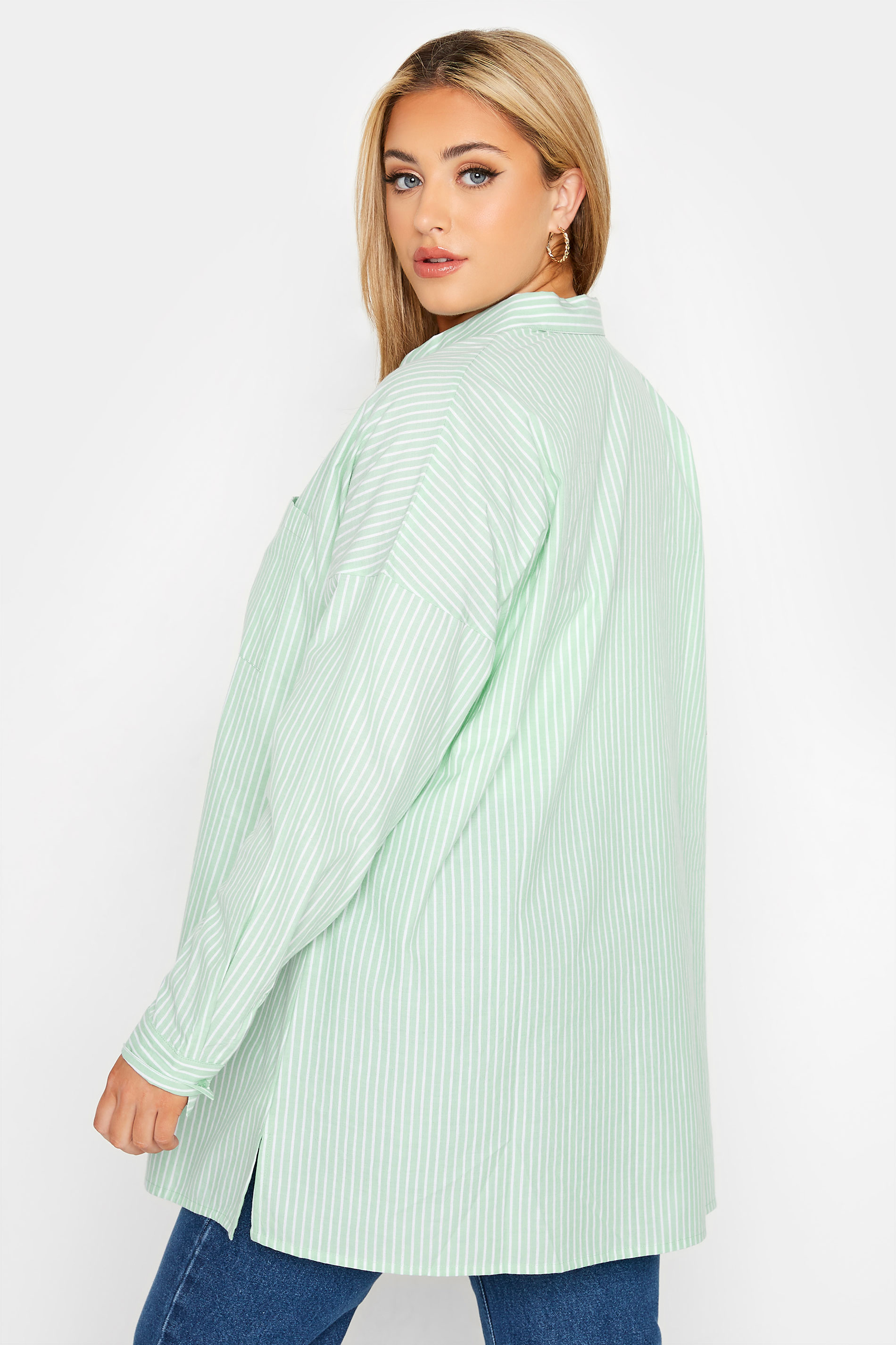 YOURS FOR GOOD Plus Size Sage Green Stripe Oversized Shirt | Yours Clothing  3