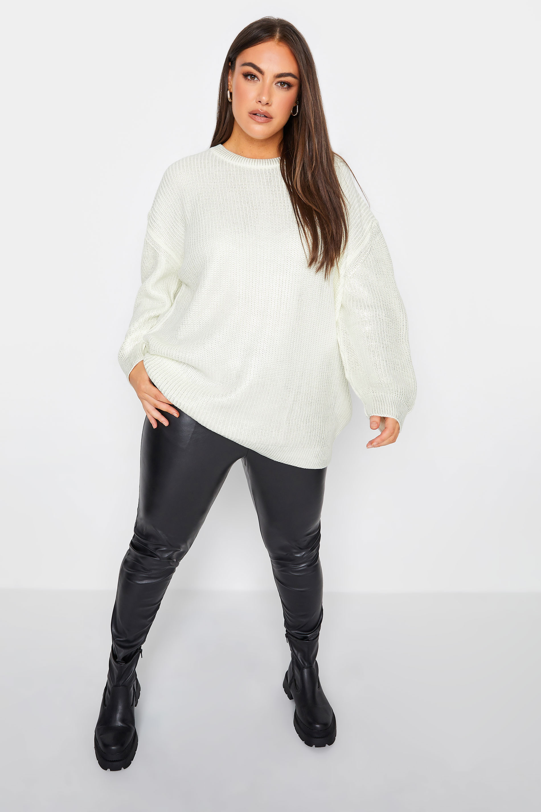 YOURS Plus Size White Foil Print V-Neck Jumper | Yours Clothing 3