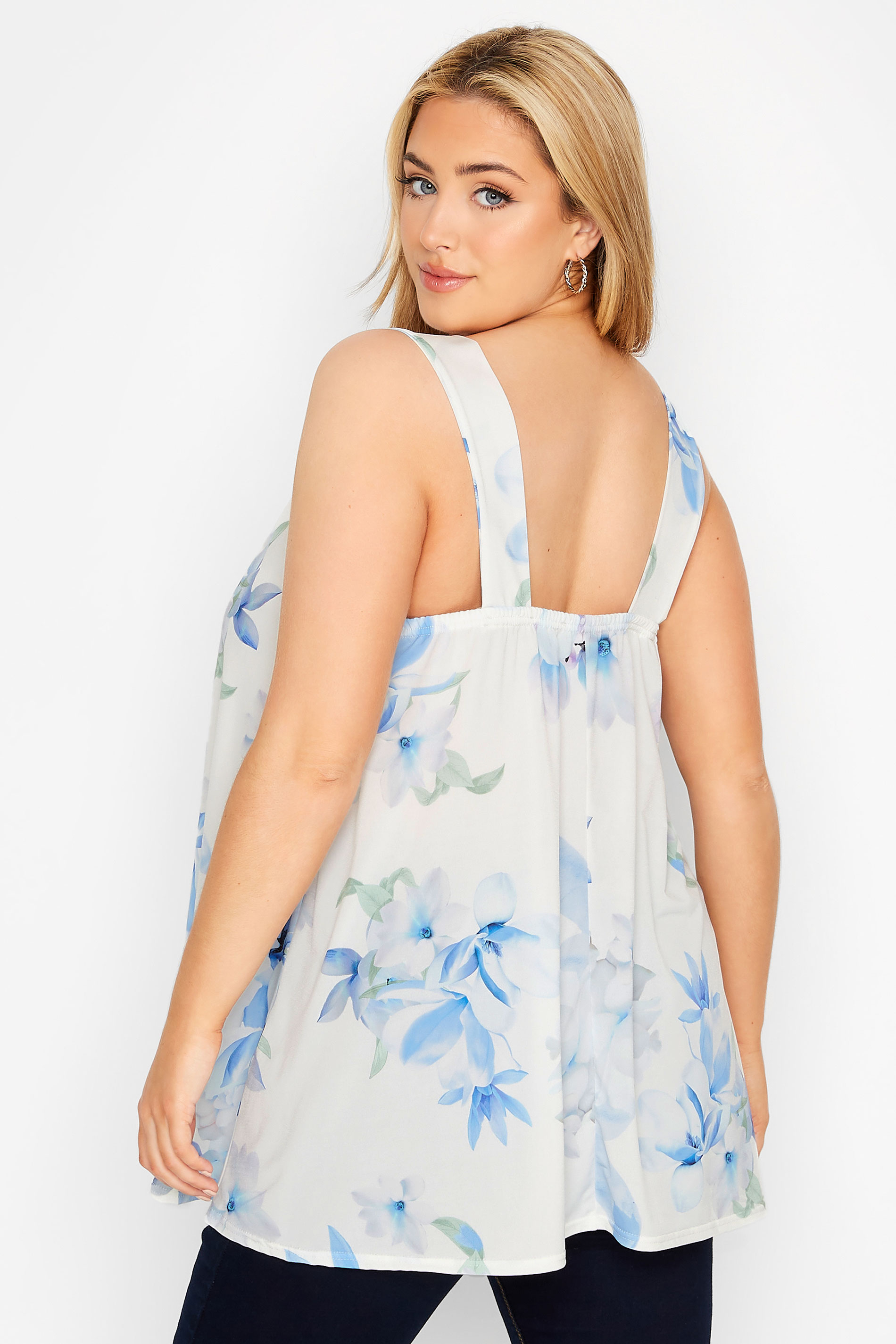 YOURS LONDON Plus Size Blue Floral Ring Detail Vest Top | Yours Clothing 3