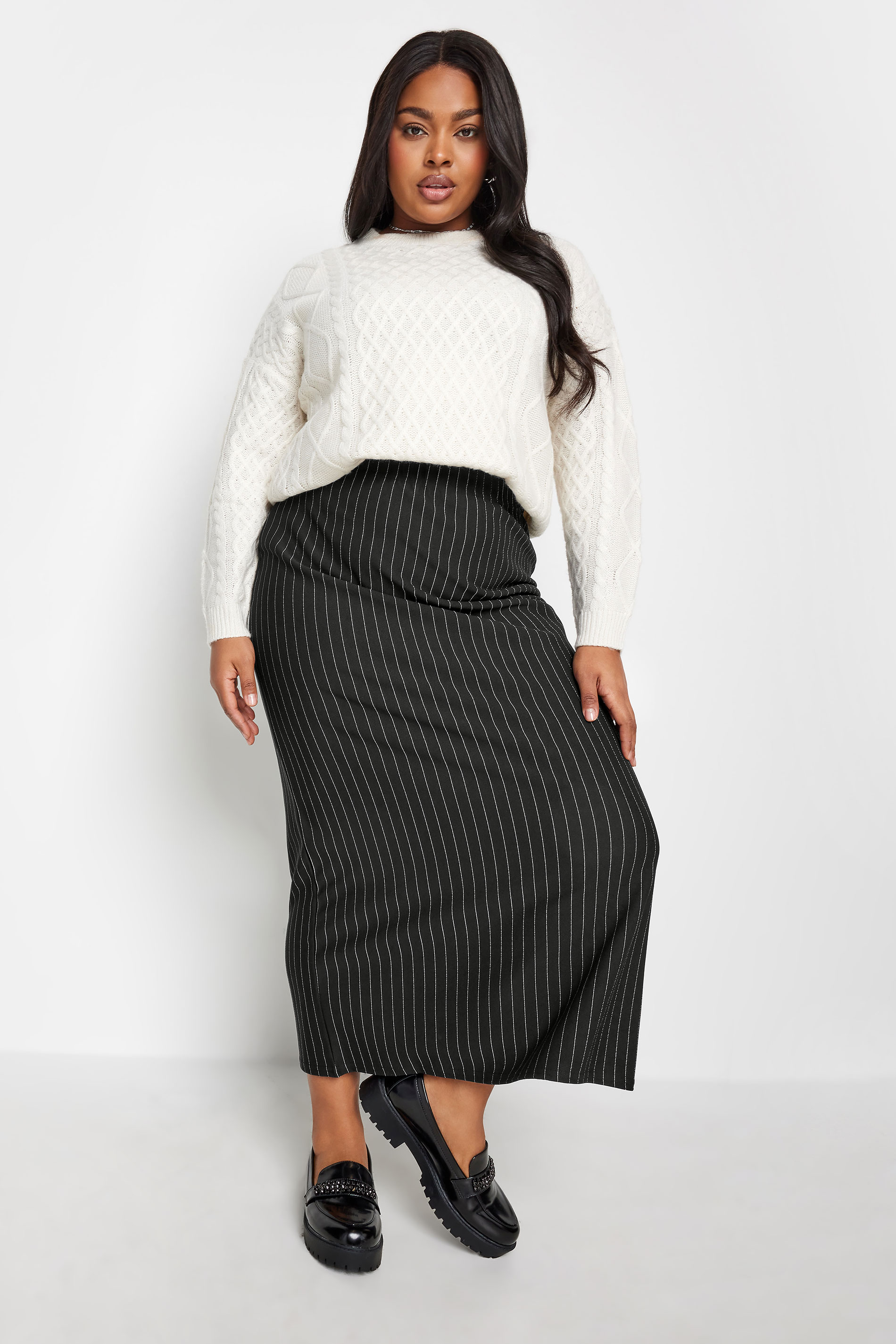 LIMITED COLLECTION Plus Size Black Pinstripe Maxi Skirt | Yours Clothing 2