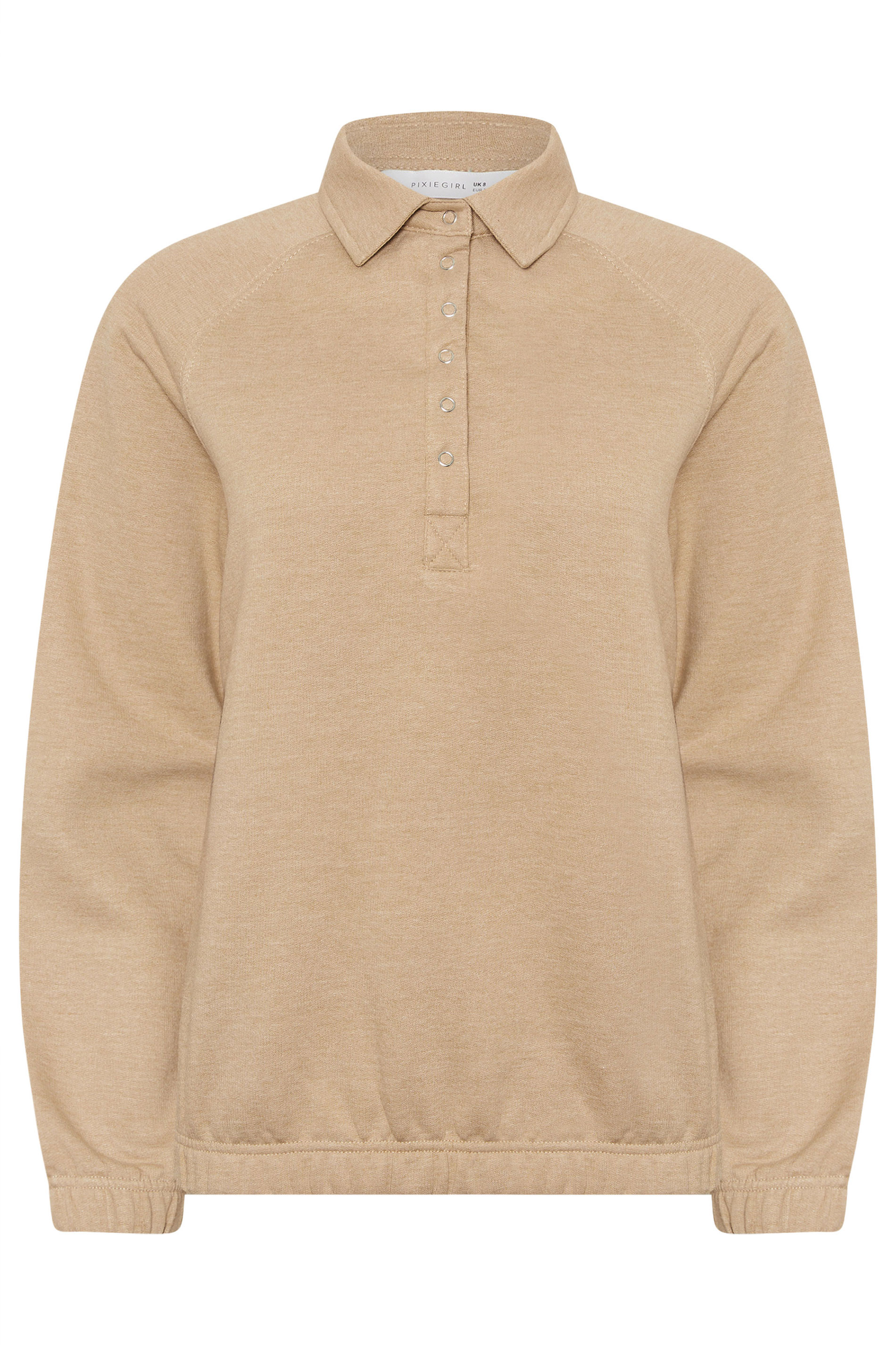 PixieGirl Petite Women's Natural Brown Button Collar Sweatshirt | PixieGirl 6