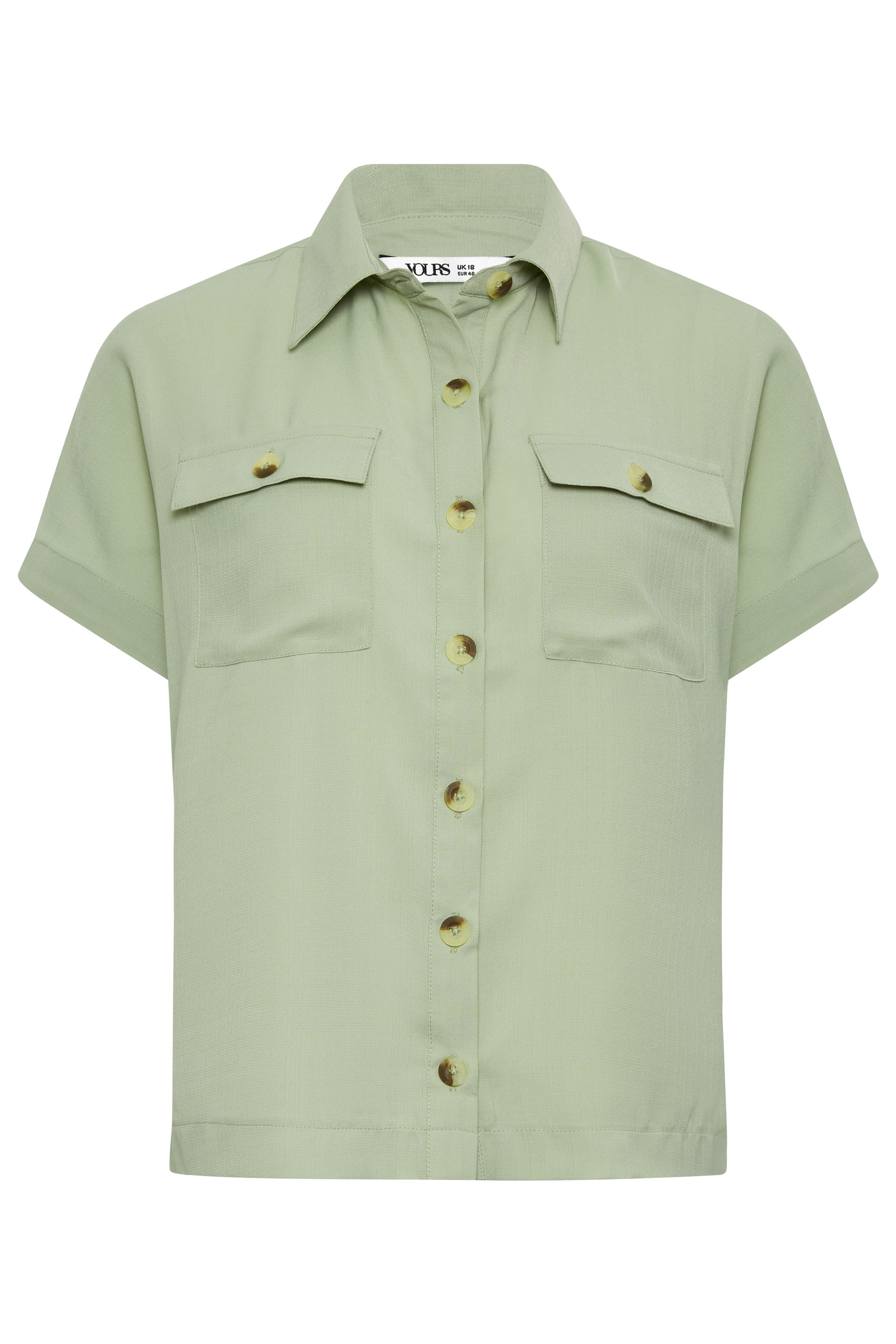 YOURS PETITE Plus Size Sage Green Utility Pocket Shirt | Yours Clothing 1