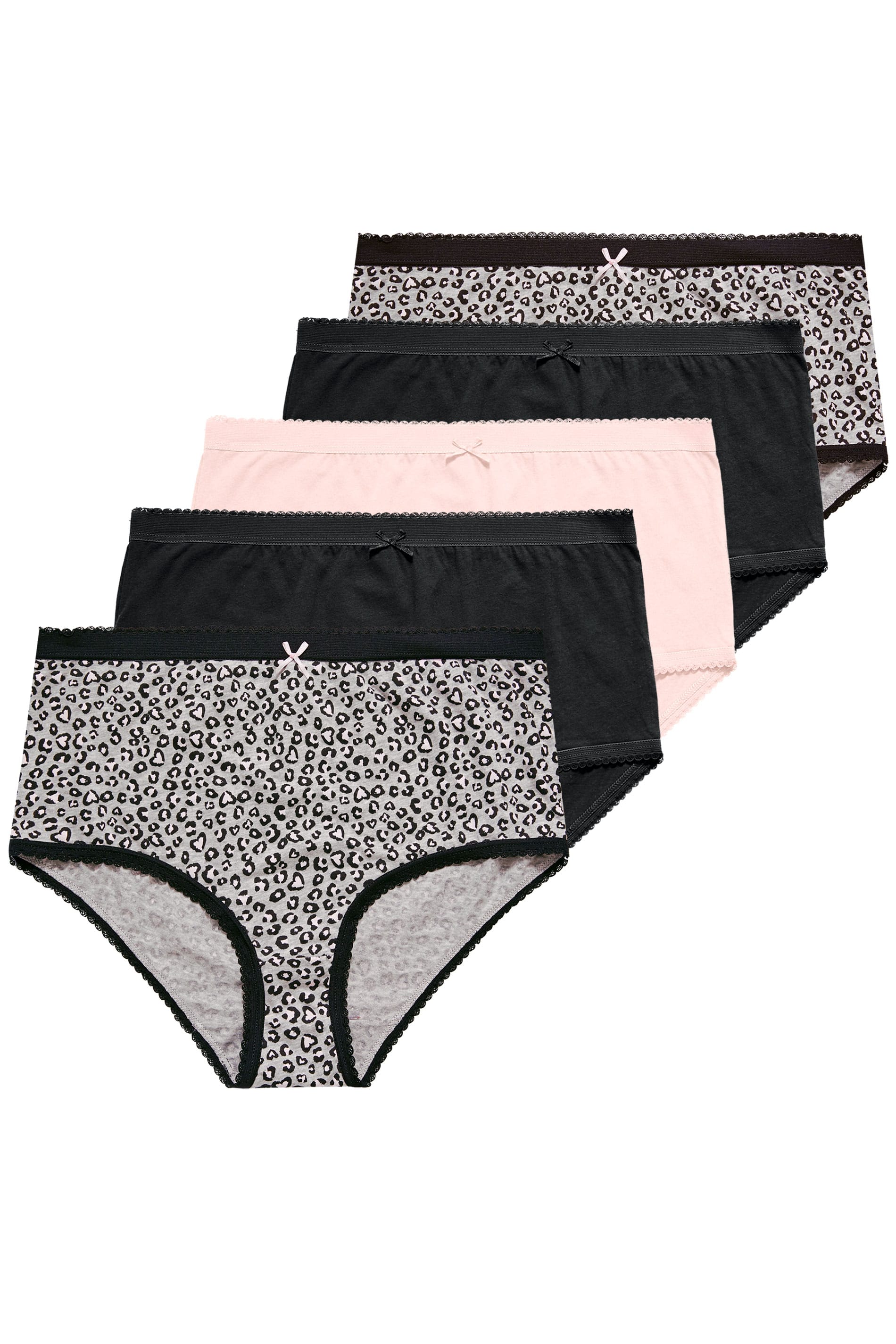 5 PACK Grey & Pink Leopard Print Briefs | Yours Clothing