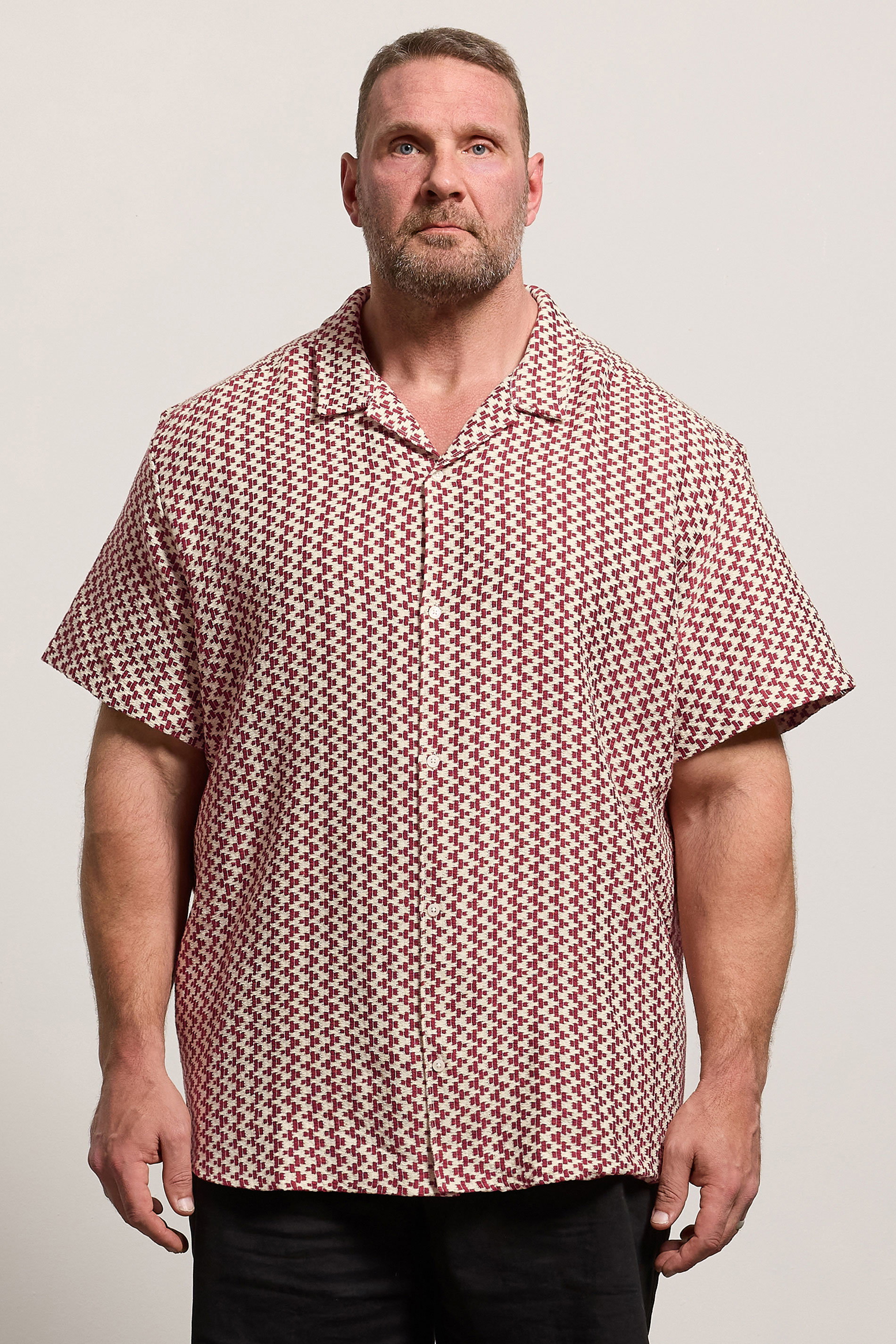JACK & JONES Big & Tall Cabernet Red Crochet Shirt | BadRhino 3