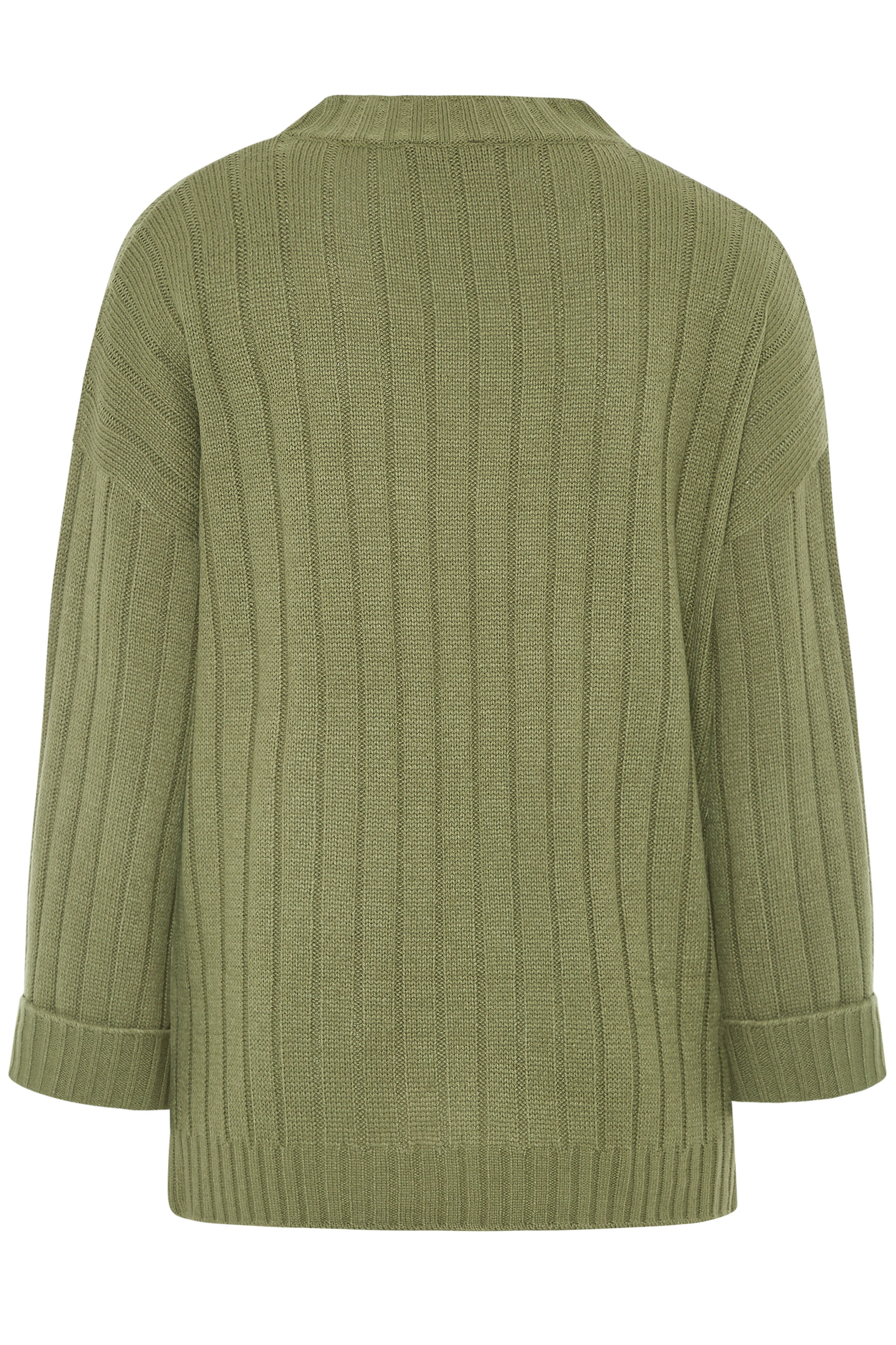 Khaki Ribbed Wide Sleeve Knitted Jumper 