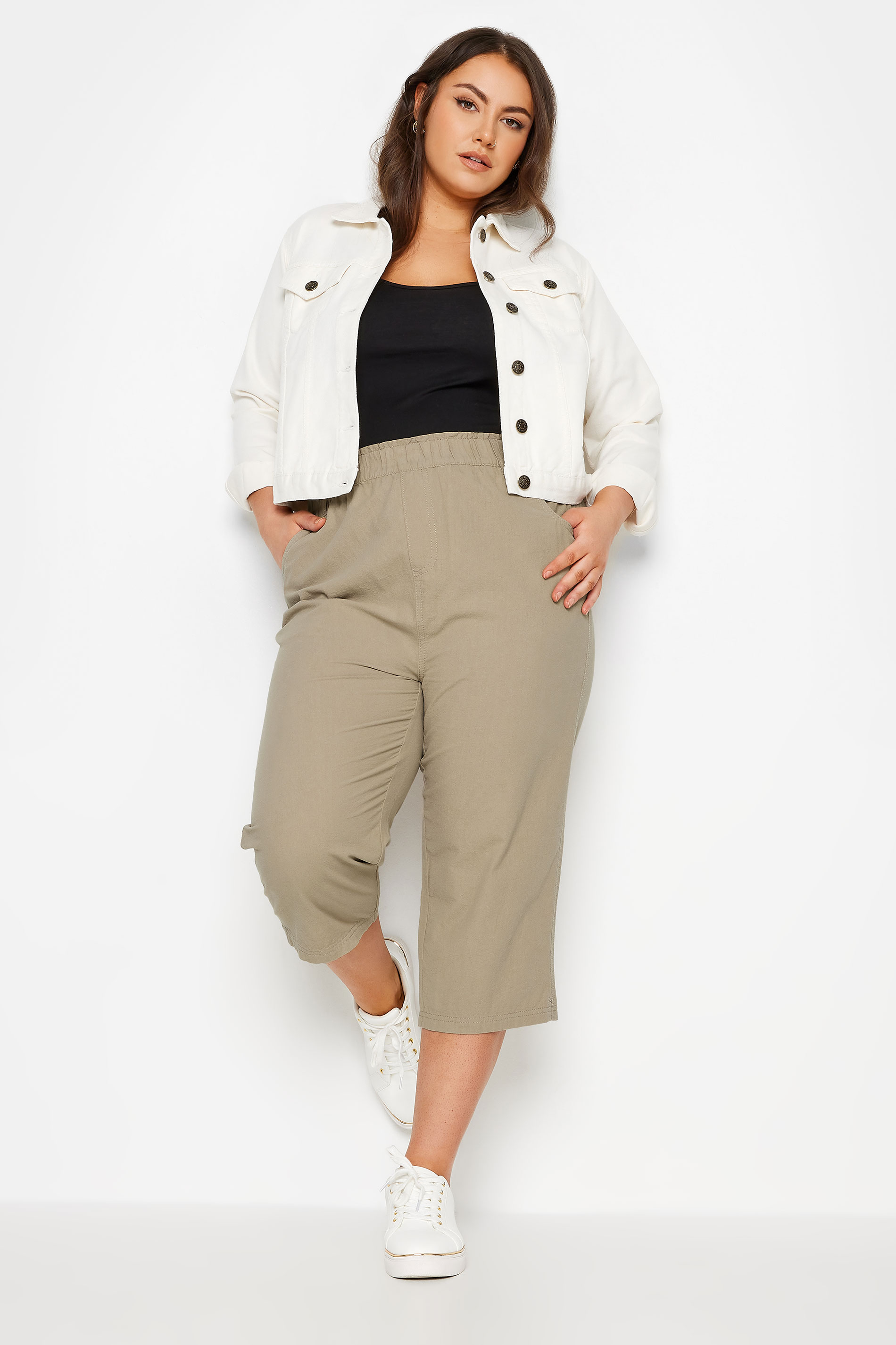 YOURS Plus Size Beige Brown Cool Cotton Cropped Trousers | Yours Clothing 2