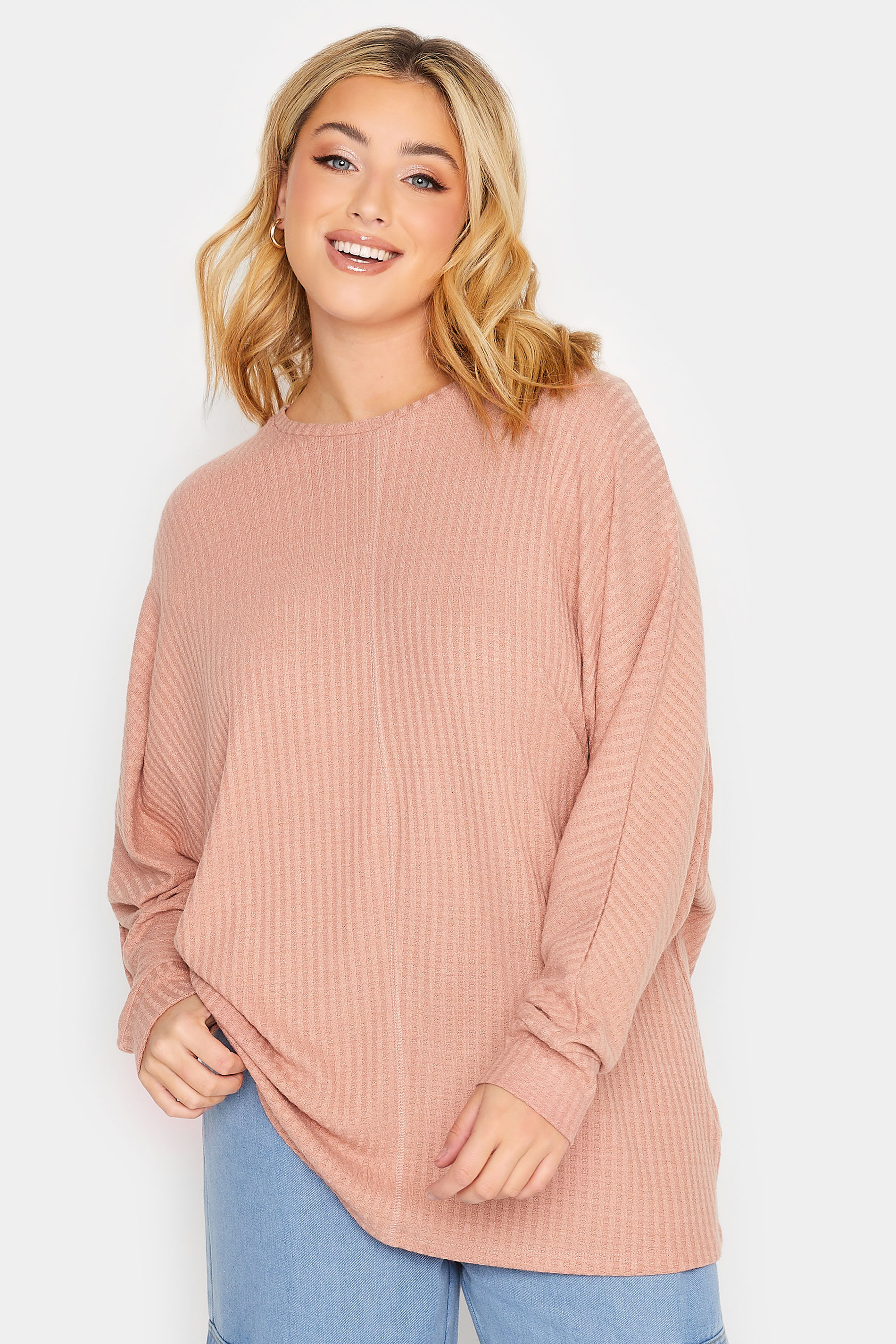 YOURS Plus Size Pink Soft Touch Ribbed Top | Yours Clothing 1