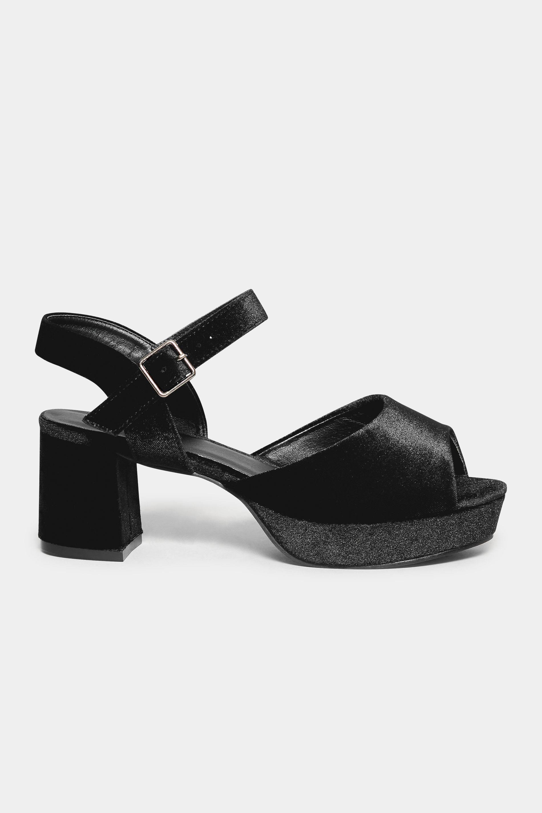 LIMITED COLLECTION Black Velvet Platform Heels In Wide E Fit & Extra ...