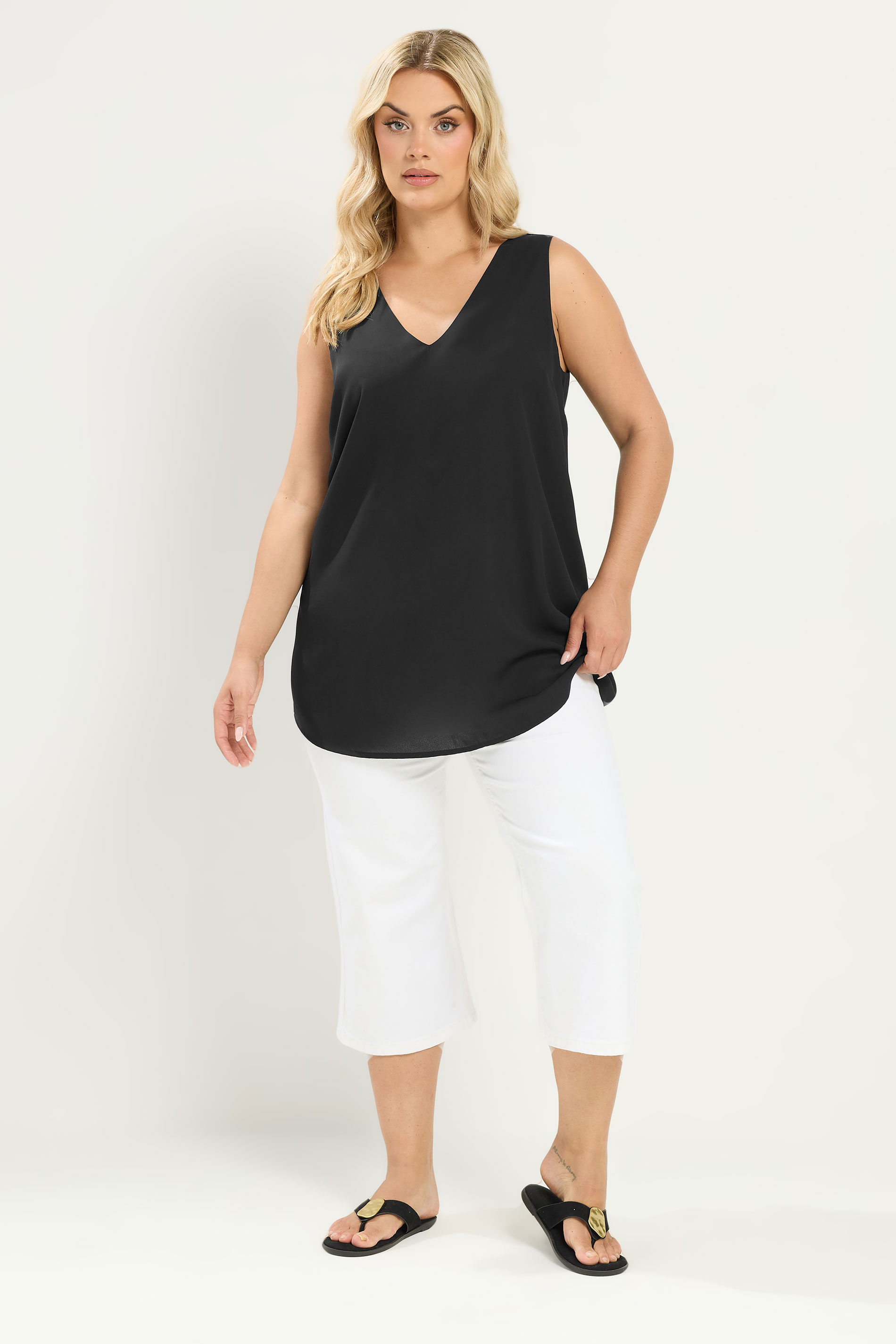 YOURS Plus Size Black V-Neck Cami Vest Top | Yours Clothing 1