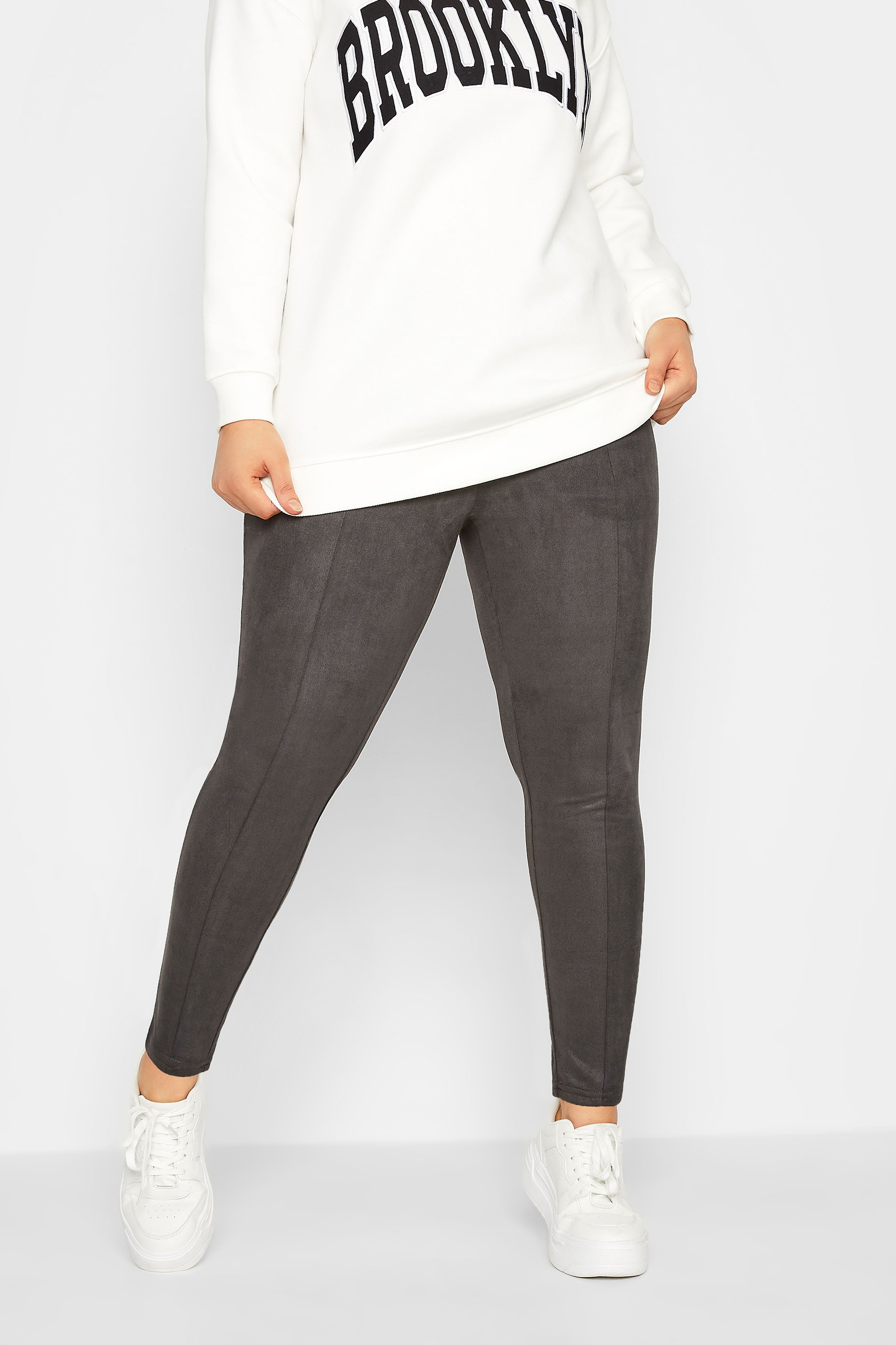 Plus Size Charcoal Grey Faux Suede High Waisted Leggings | Yours Clothing 1