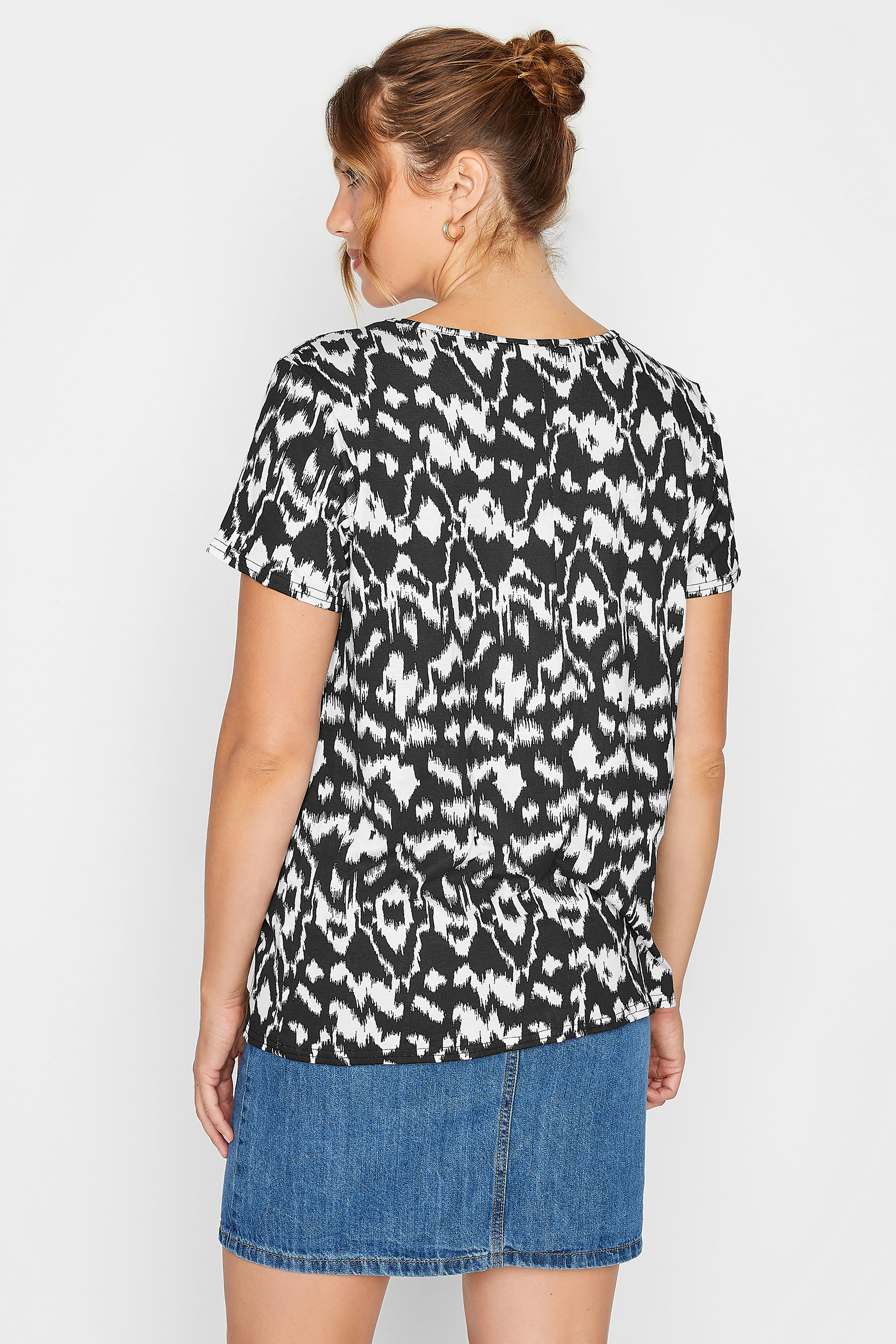 LTS Tall Black Abstract Print V-Neck T-Shirt | Long Tall Sally 3