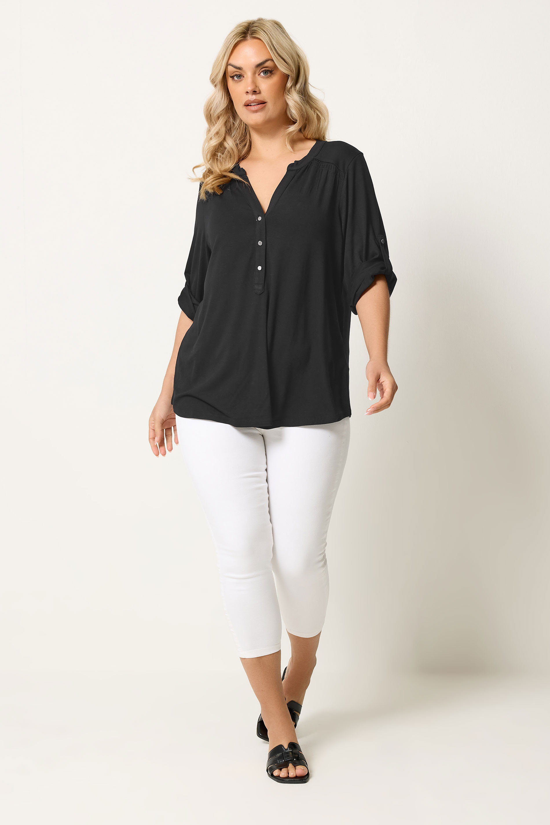 YOURS Plus Size Black Placket Shirt | Yours Clothing 1