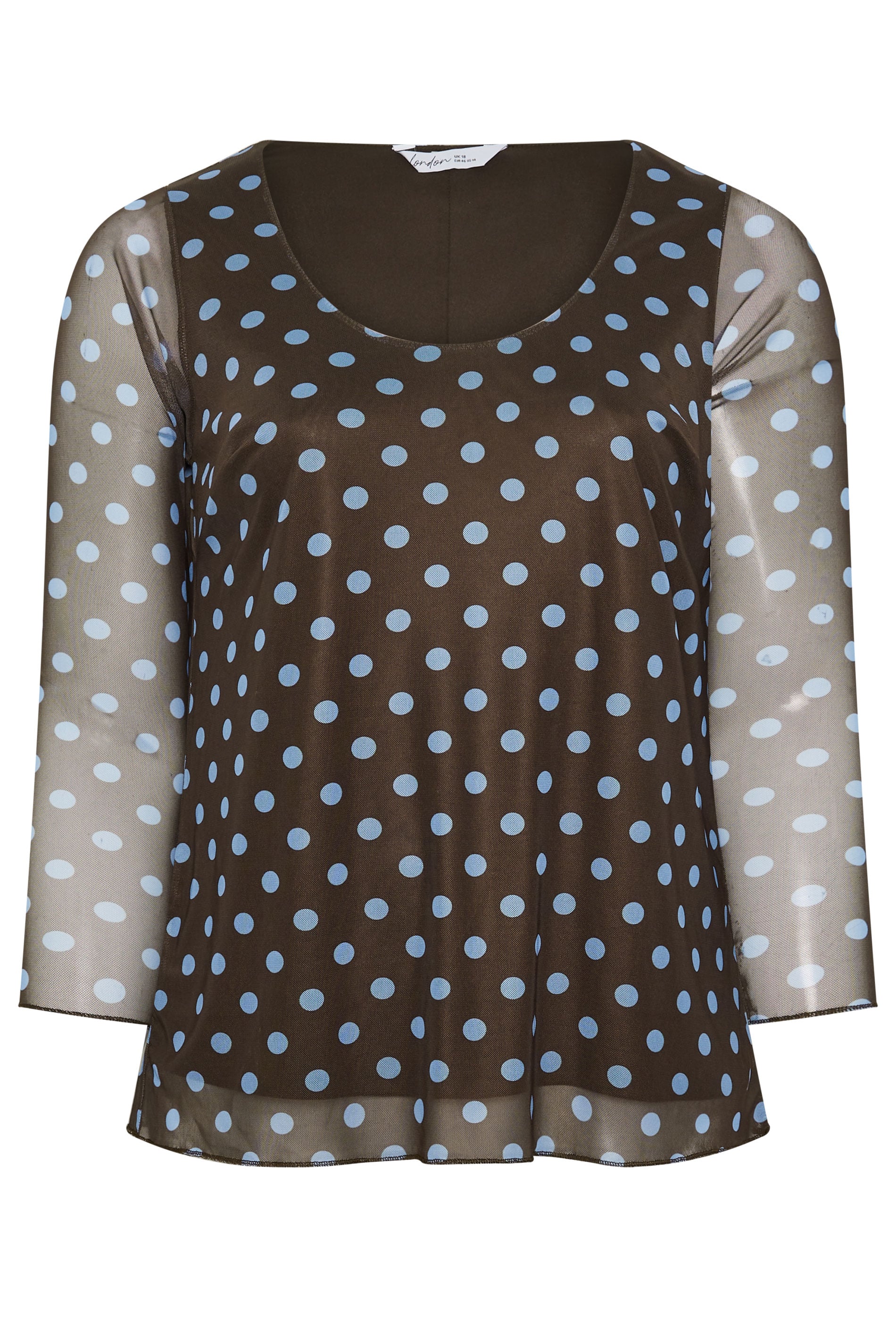 YOURS LONDON Plus Size Brown & Blue Polka Dot Long Sleeve Top | Yours Clothing 6
