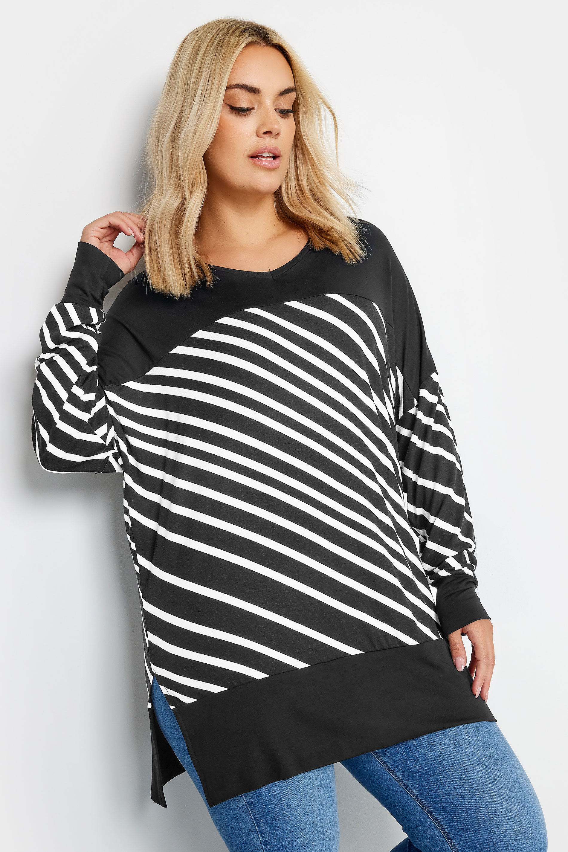 YOURS Plus Size Black Striped Print Top | Yours Clothing 1