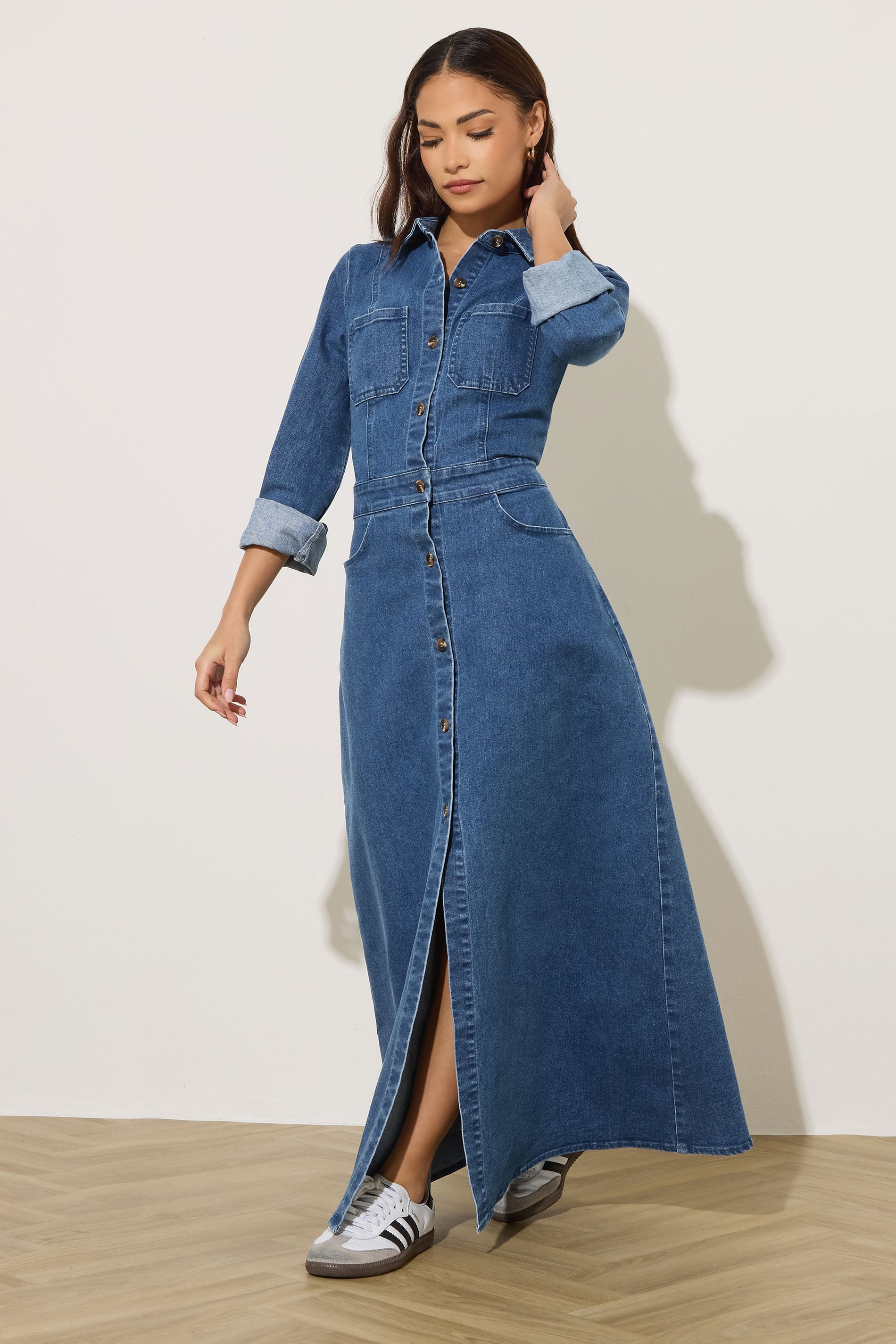 PixieGirl Petite Women's Blue Denim Maxi Dress | PixieGirl 3