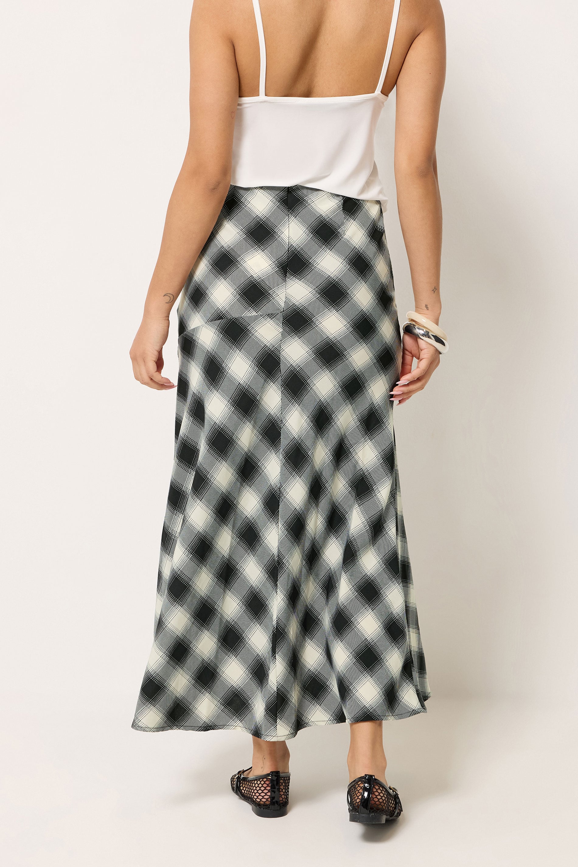 PixieGirl Petite Women's Black Blurred Check Maxi Skirt | PixieGirl 2