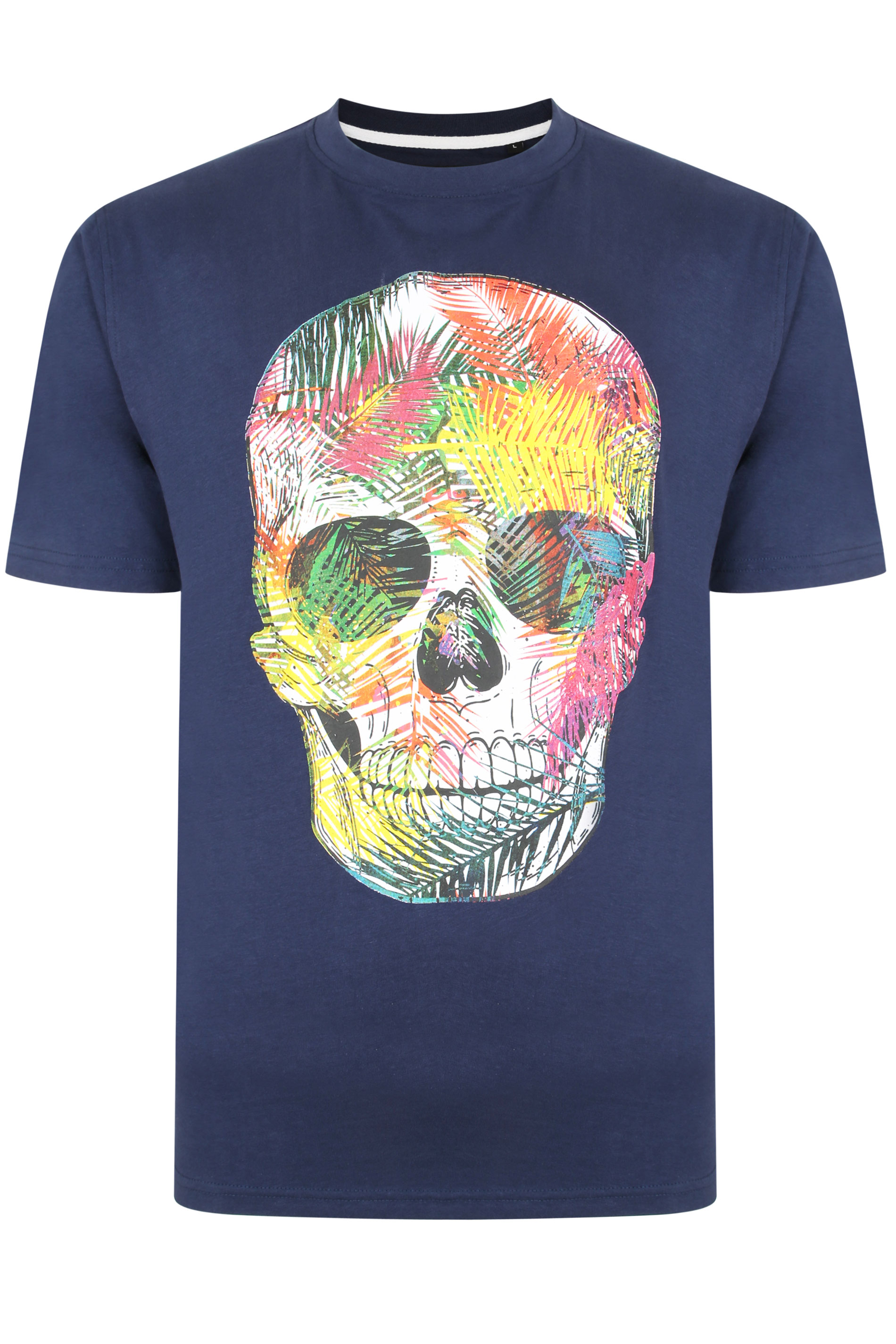 KAM Big & Tall Navy Blue Skull Print T-Shirt_F.jpg