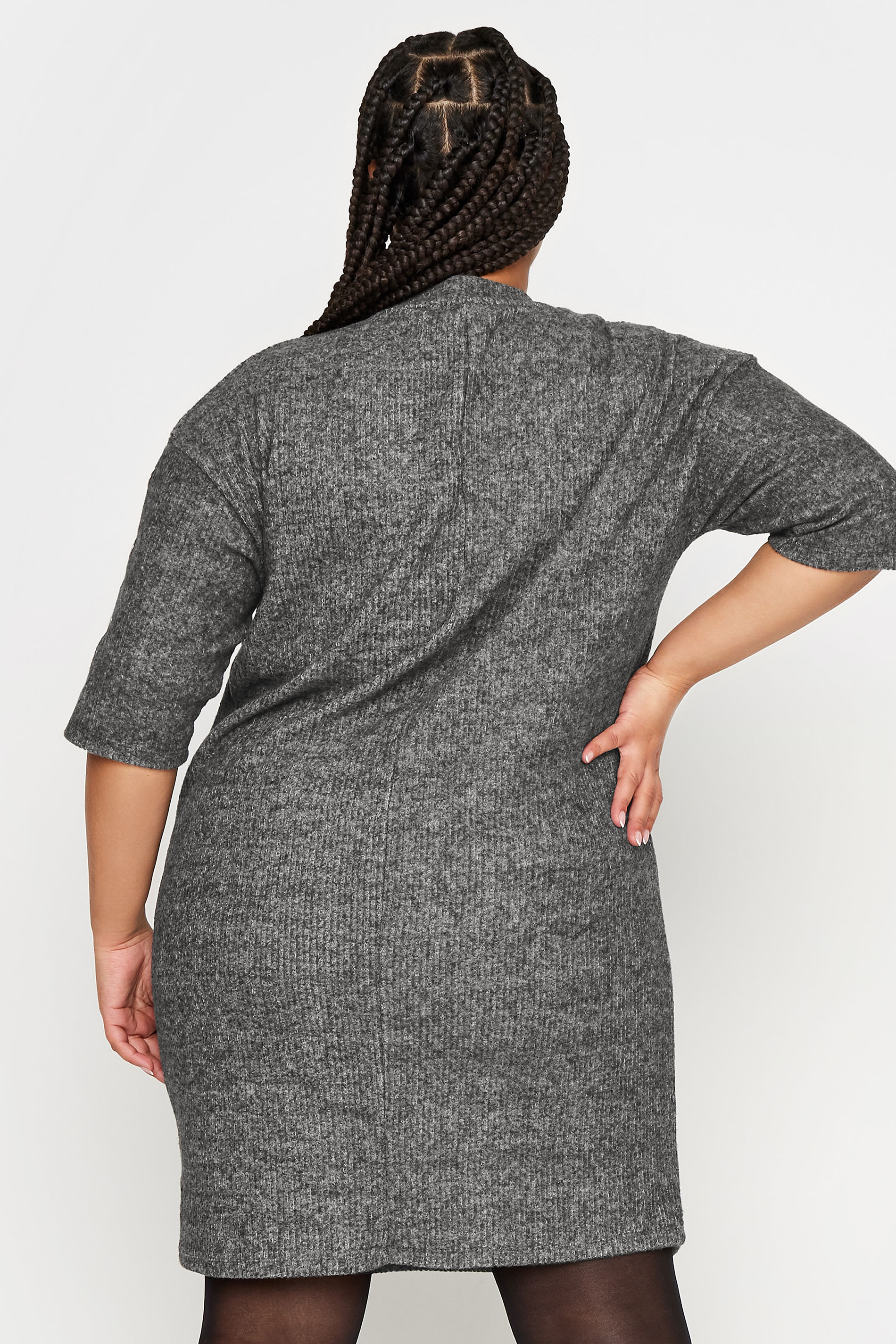 YOURS Curve Grey Soft Touch Button Detail Mini Dress | Yours Clothing 3