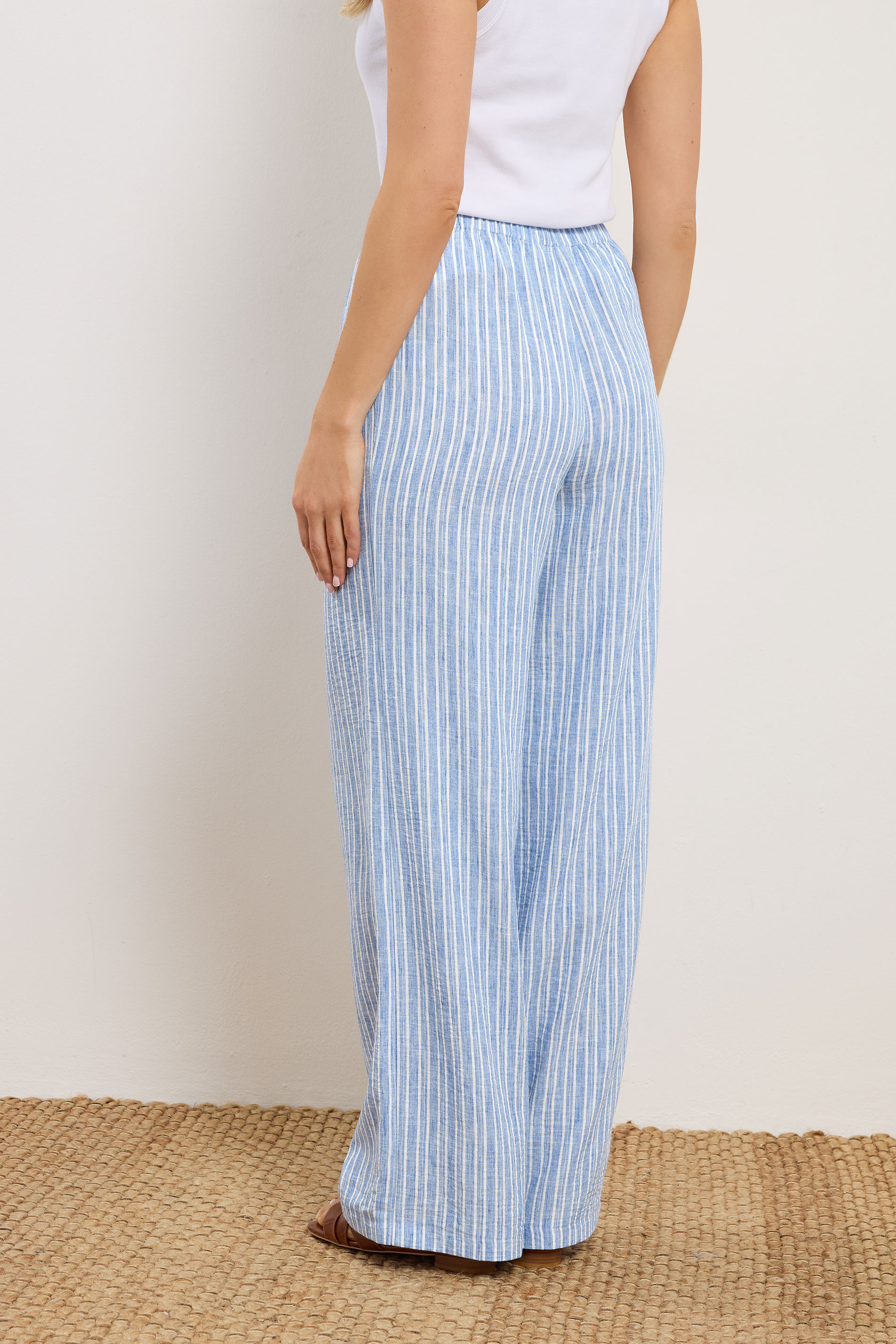 LTS Tall Women's Blue & White Stripe Wide Leg Trousers | Long Tall Sally 4