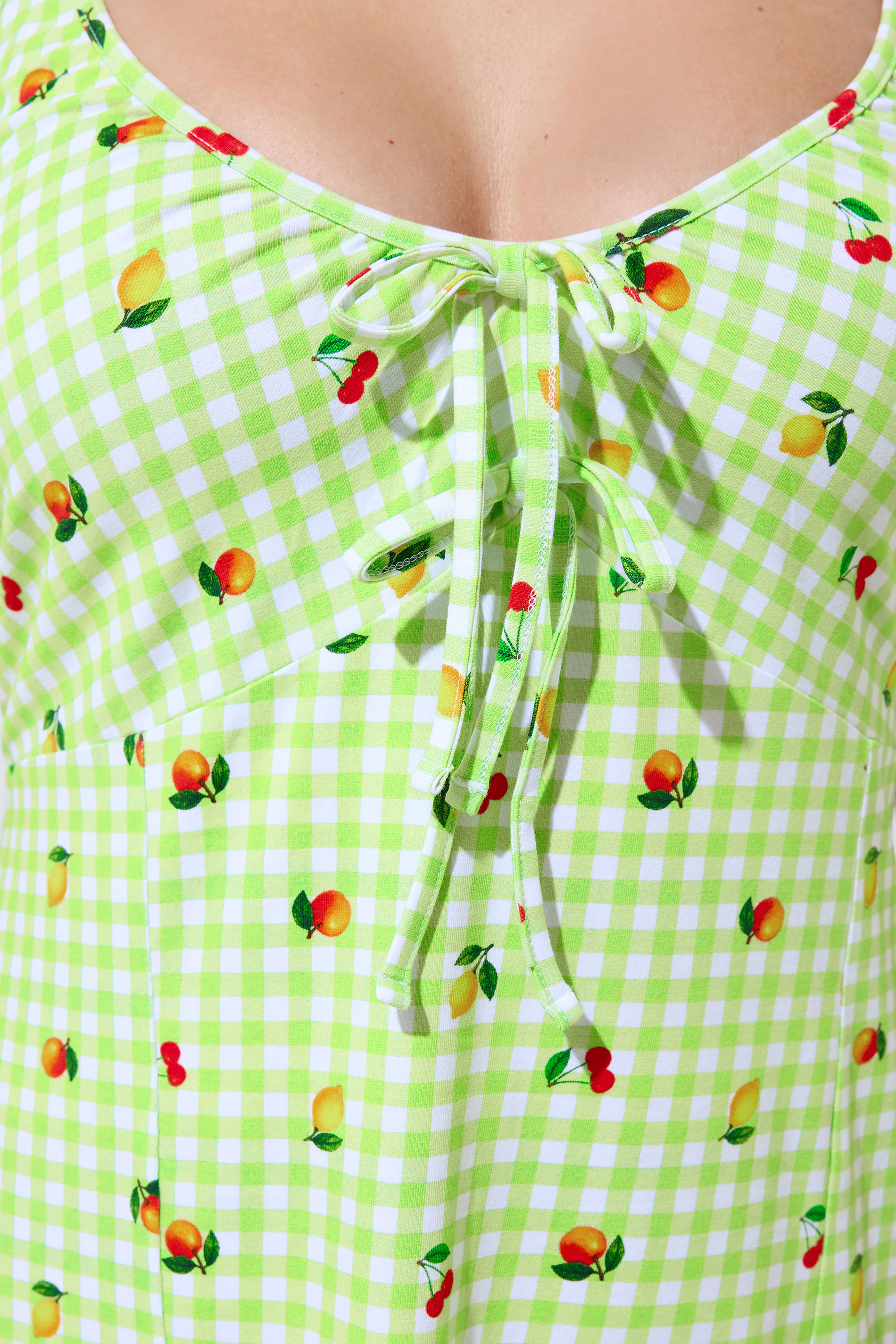 LIMITED COLLECTION Plus Size Green Gingham Fruit Print Mini Dress | Yours Clothing 4