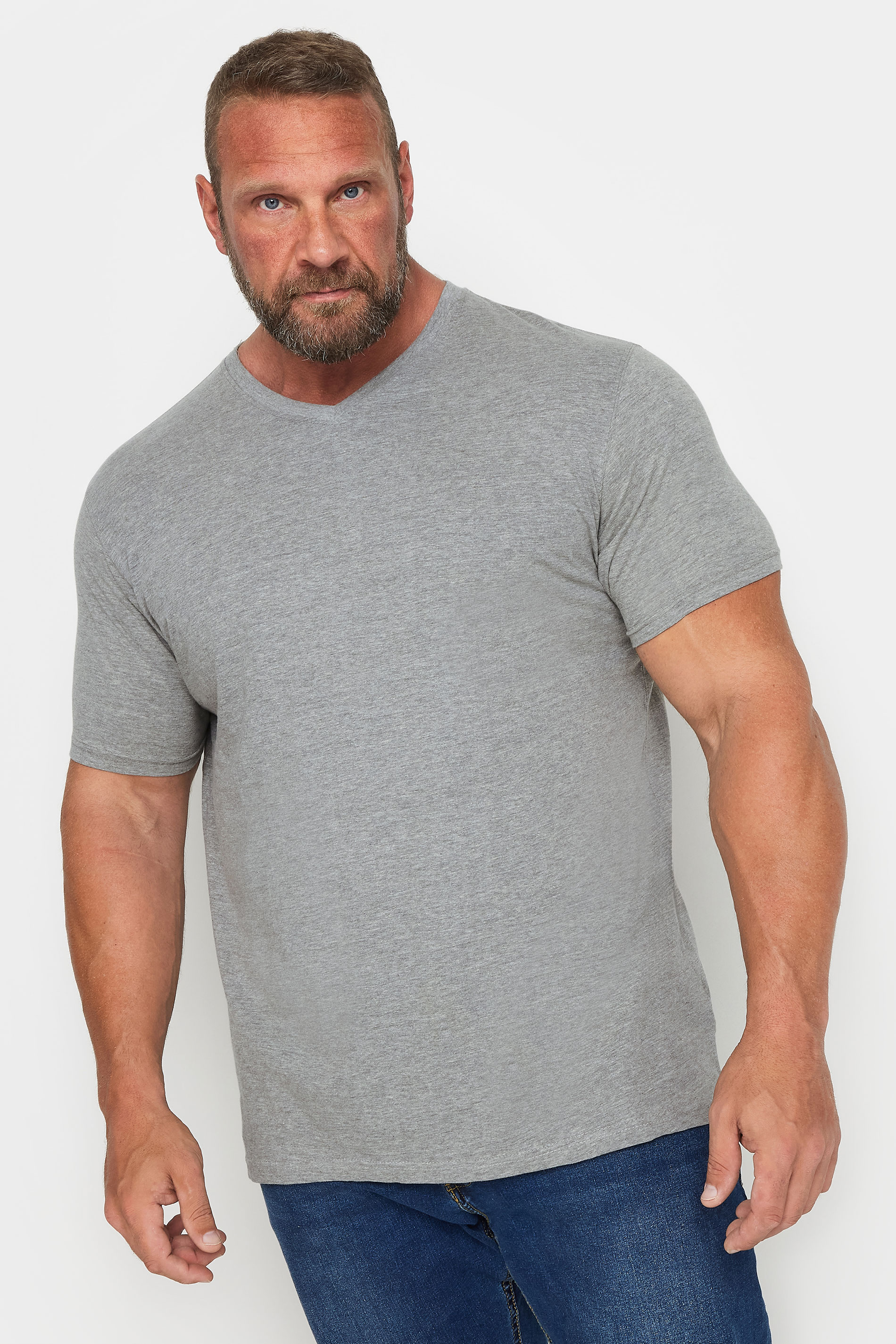 D555 Big & Tall Grey Premium V-Neck Combed Cotton T-Shirt | D555 1