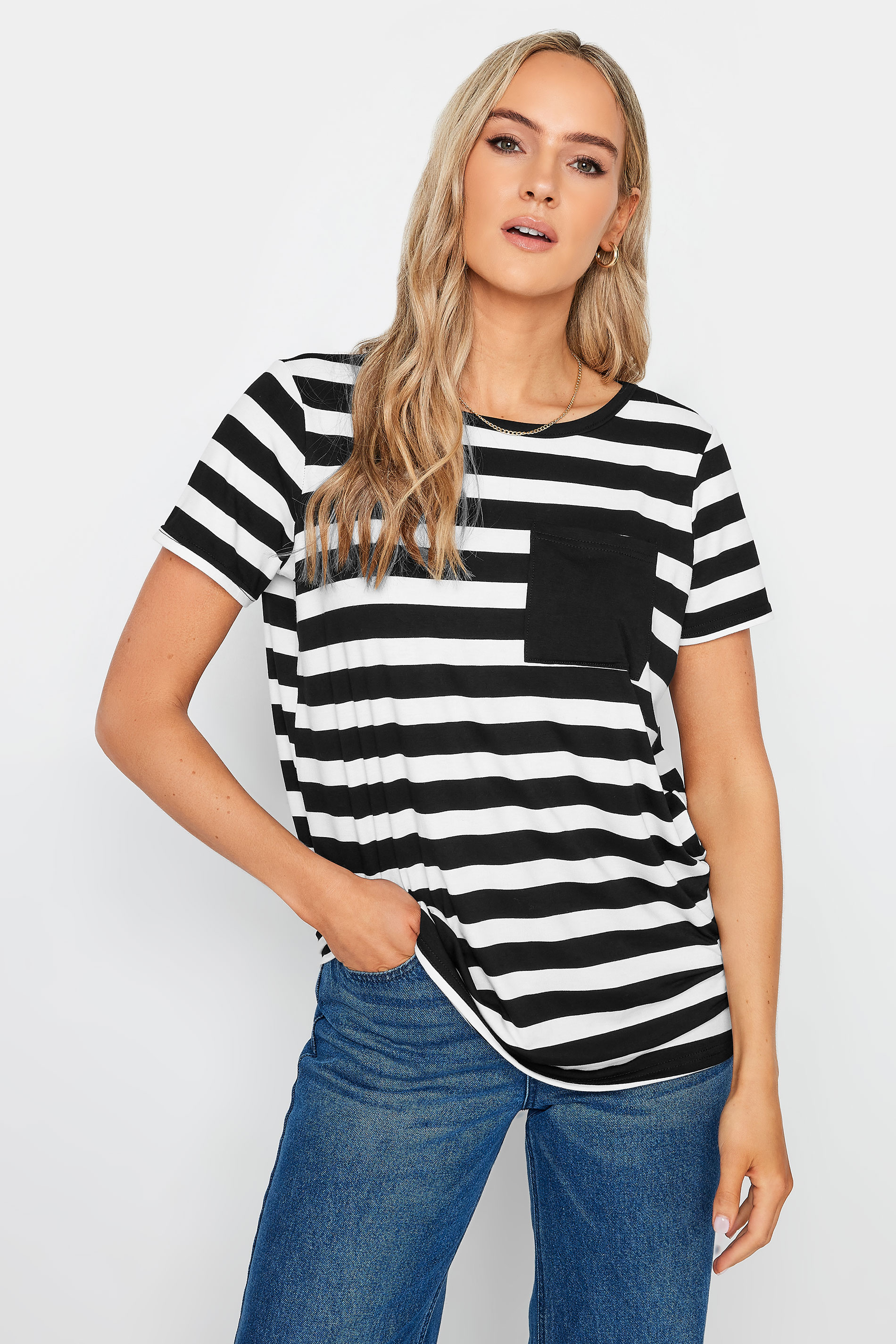 LTS Tall Black & White Stripe T-Shirt | Long Tall Sally  2
