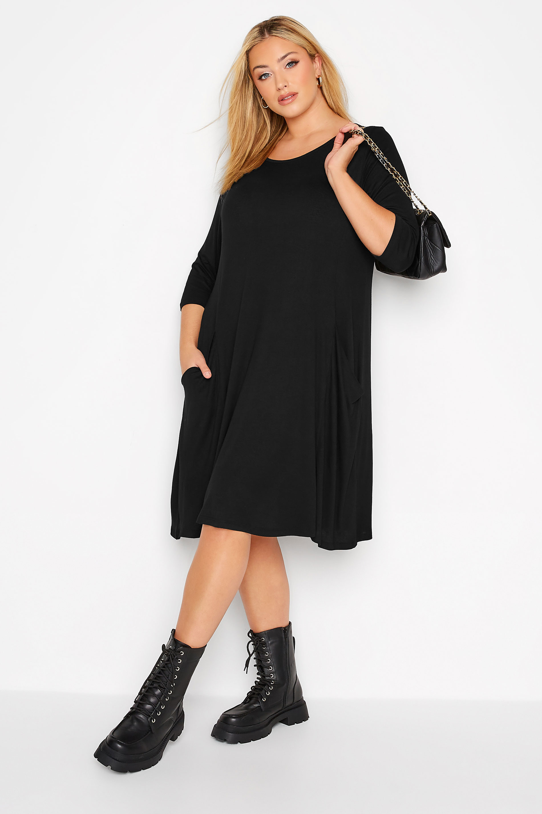 Plus Size Black Drape Pocket Dress | Yours Clothing 1