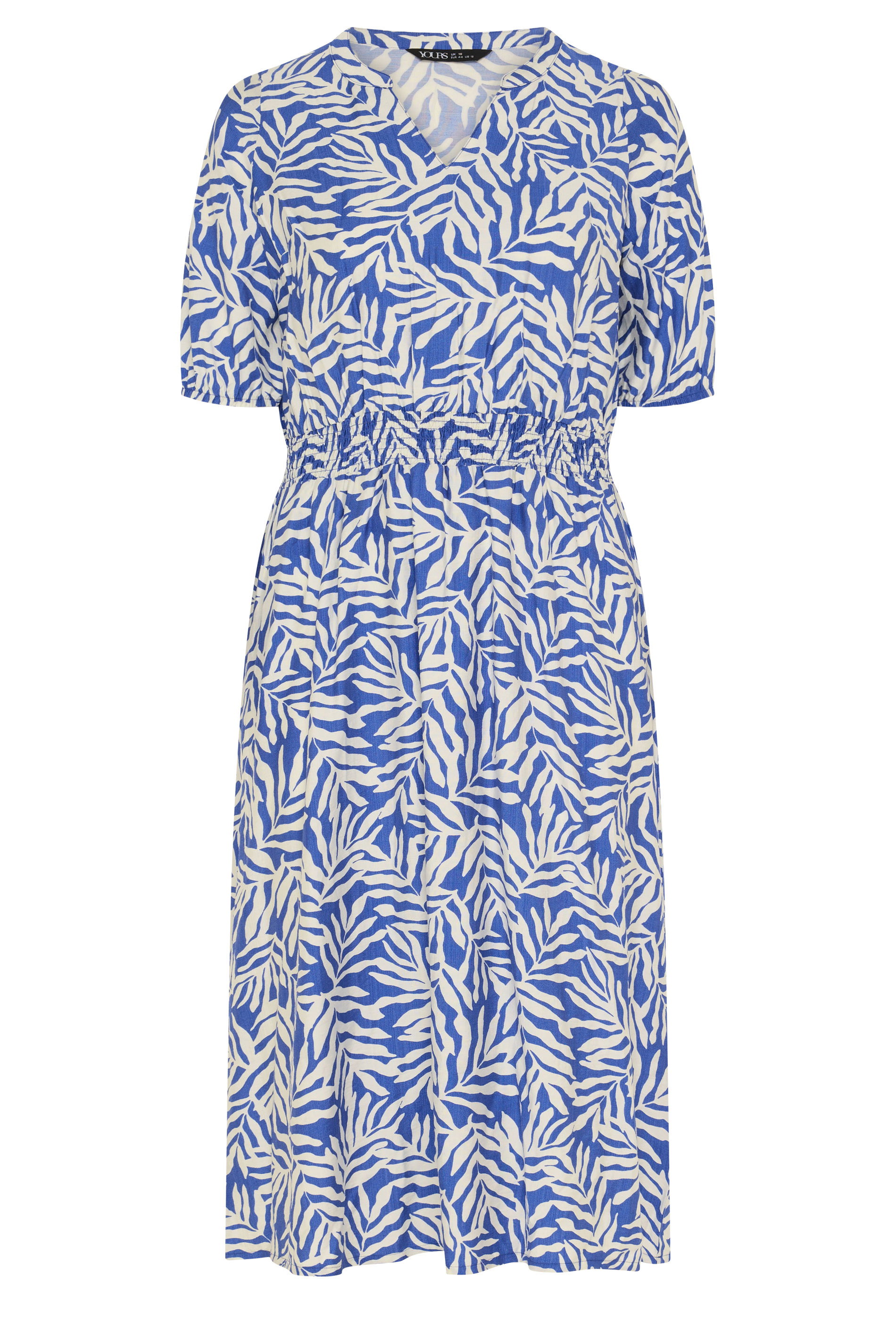 YOURS Plus Size Blue Leaf Print Notch Neck Dress | Yours Clothing 5