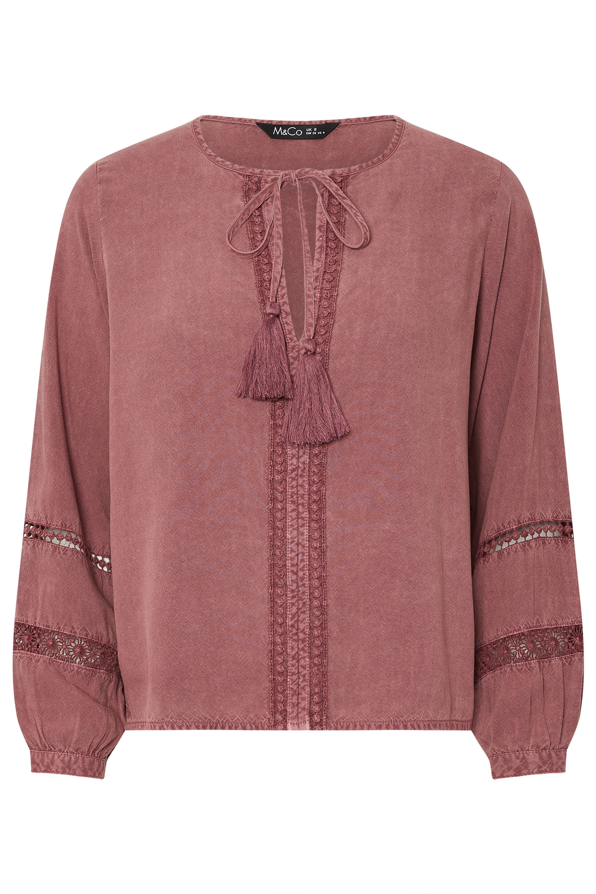 M&Co Petite Pink Long Sleeve Tie Neck Blouse | M&Co 6