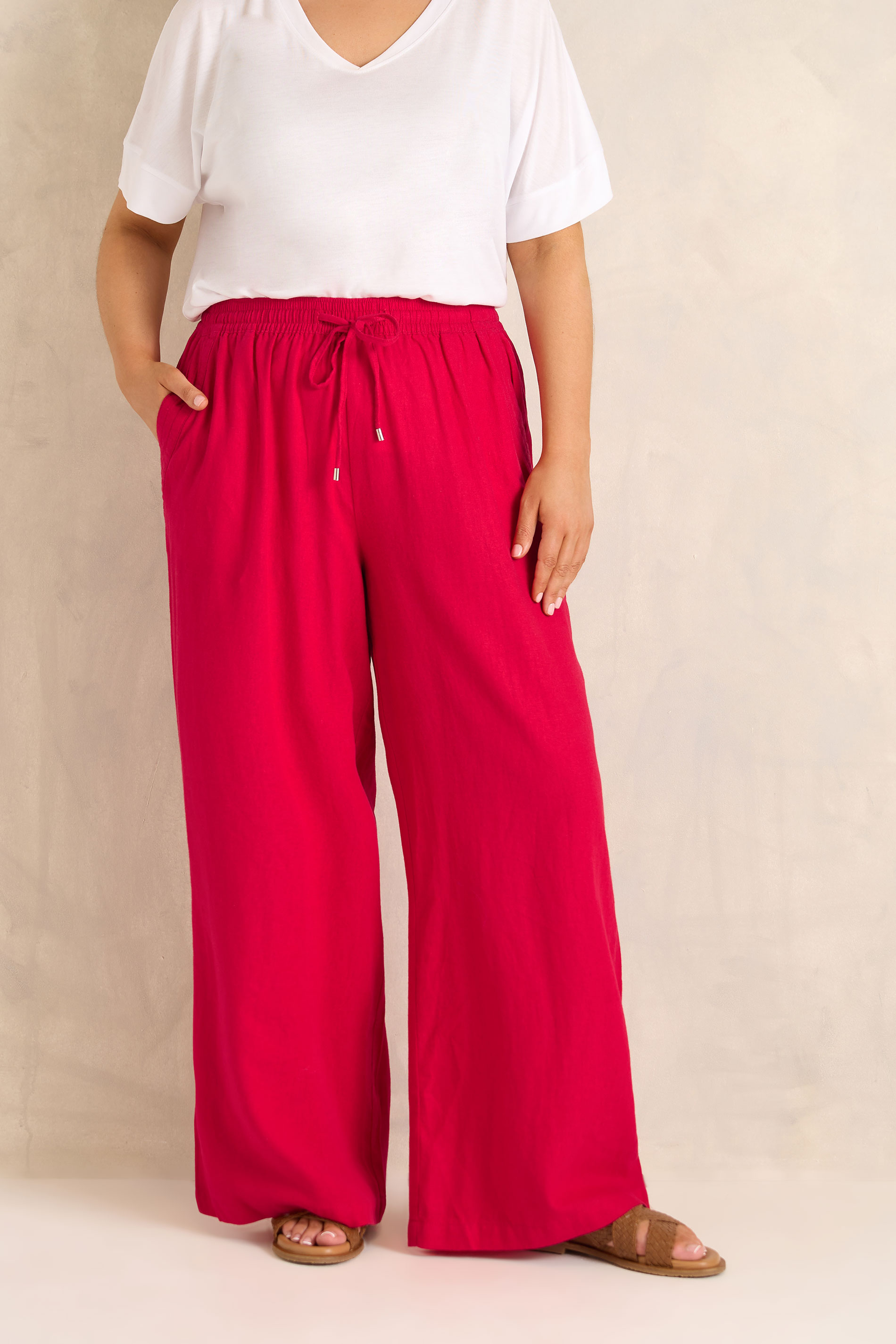 EVANS Plus Size Red Wide Leg Premium Linen Trousers | Evans 1