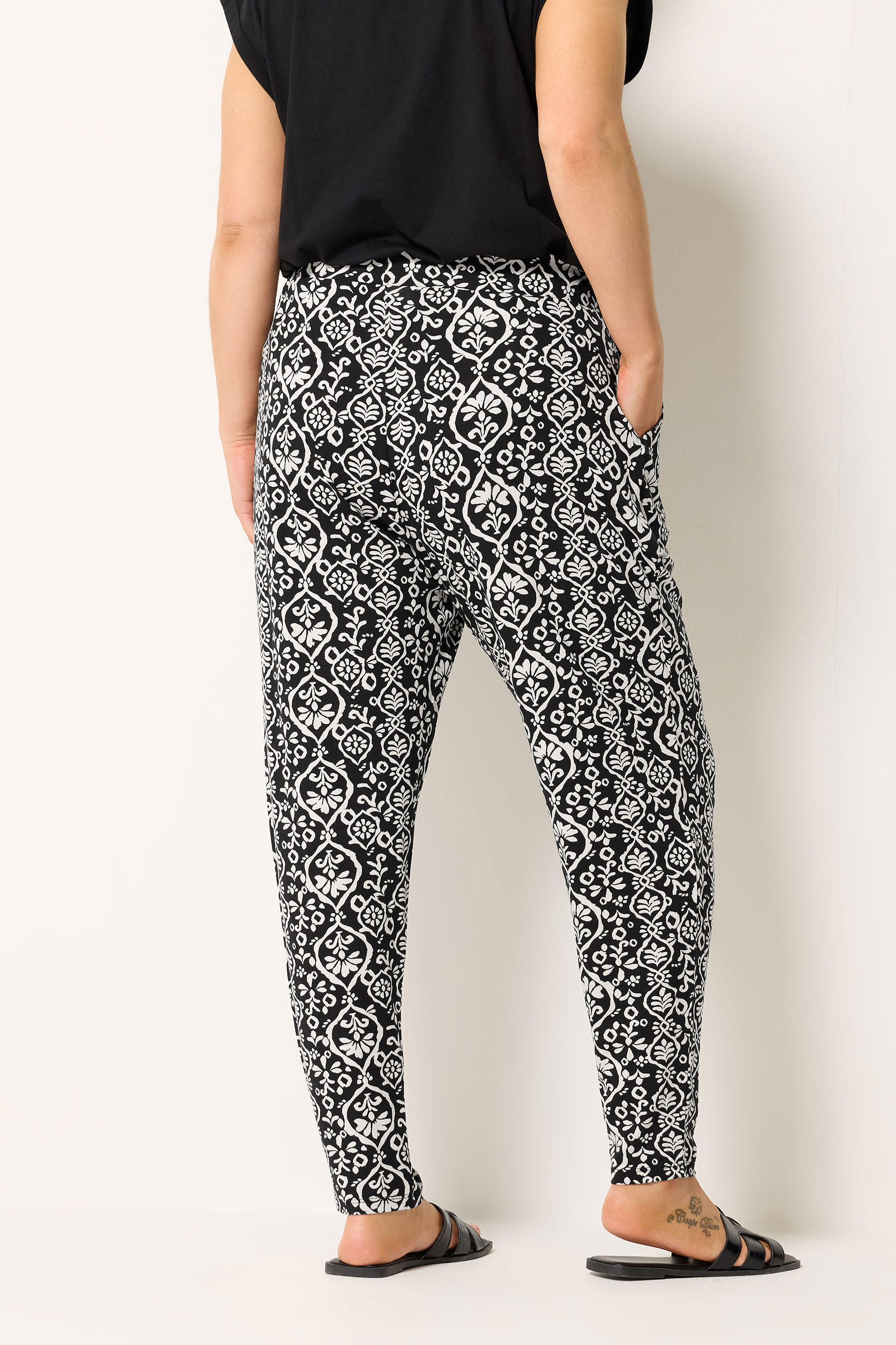 YOURS Plus Size Black Ikat Print Harem Trousers | Yours Clothing 2