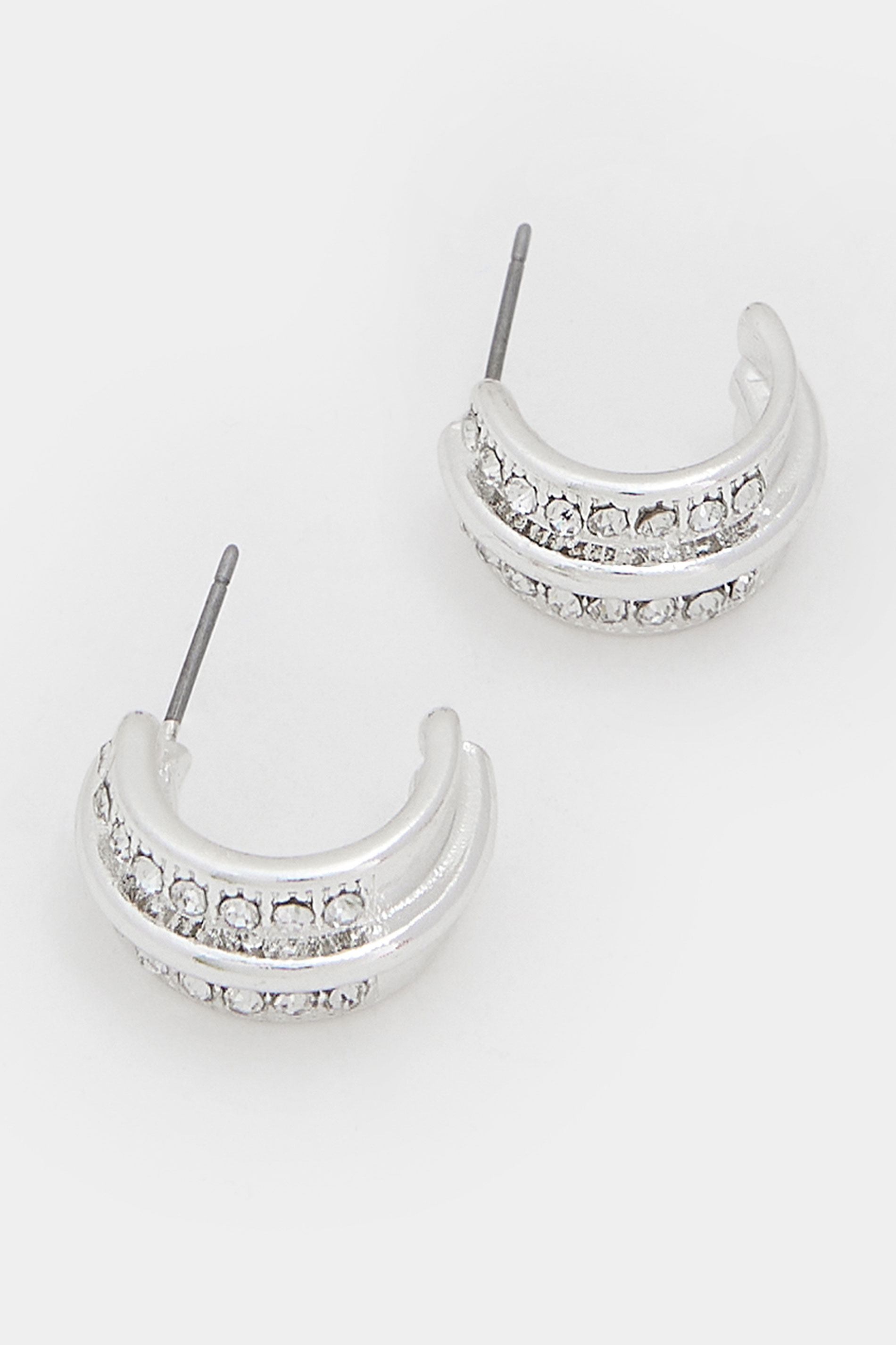 Silver Tone Diamante Hoop Earrings | Yours Clothing 2