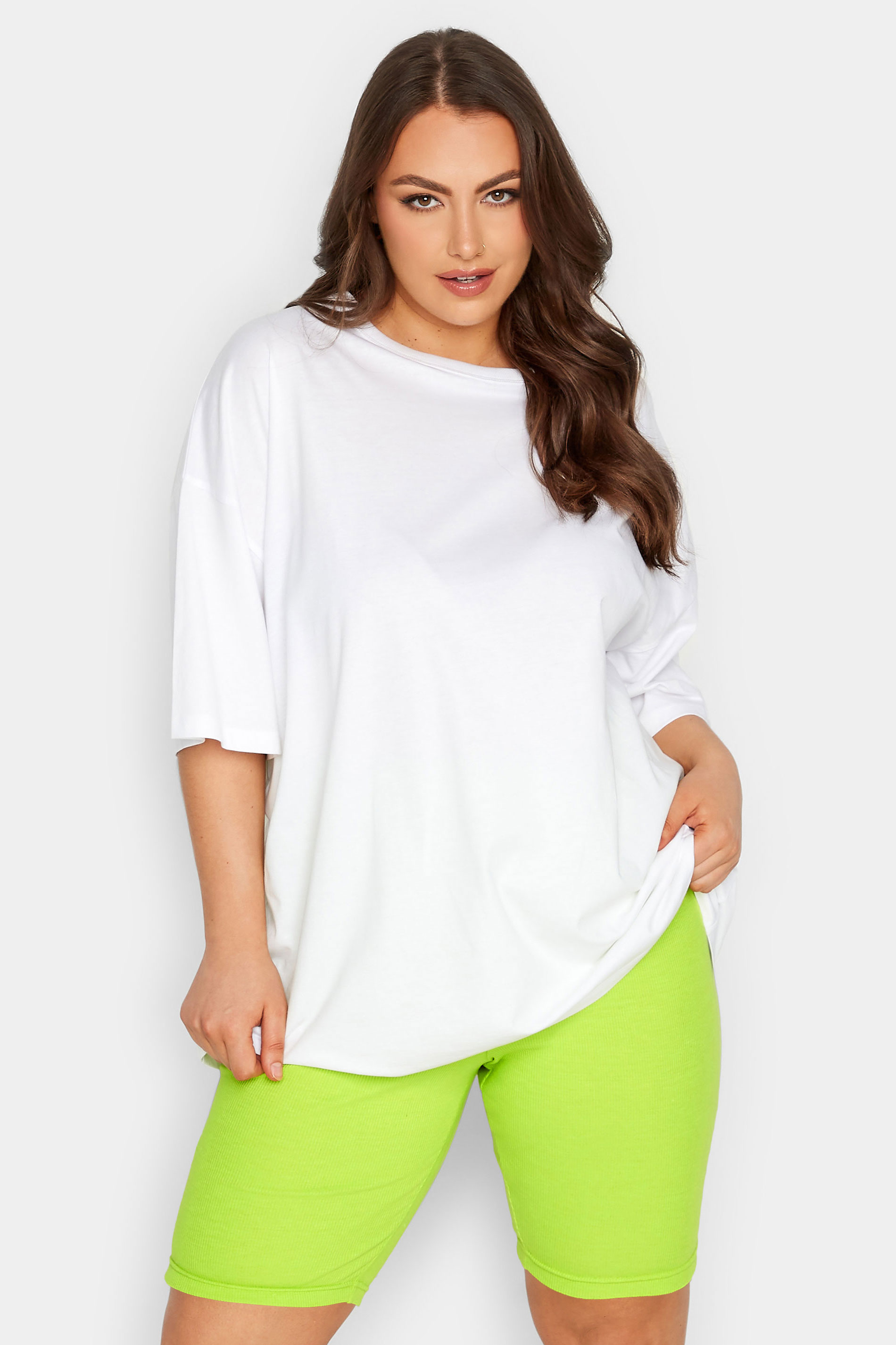 YOURS Plus Size Lime Green Ribbed Cycling Shorts | Yours Clothing 1