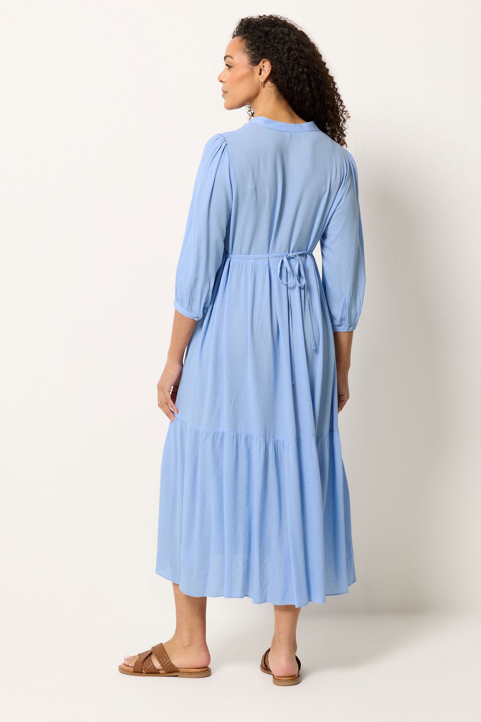 M&Co Blue Tiered Half Placket Maxi Dress | M&Co 2