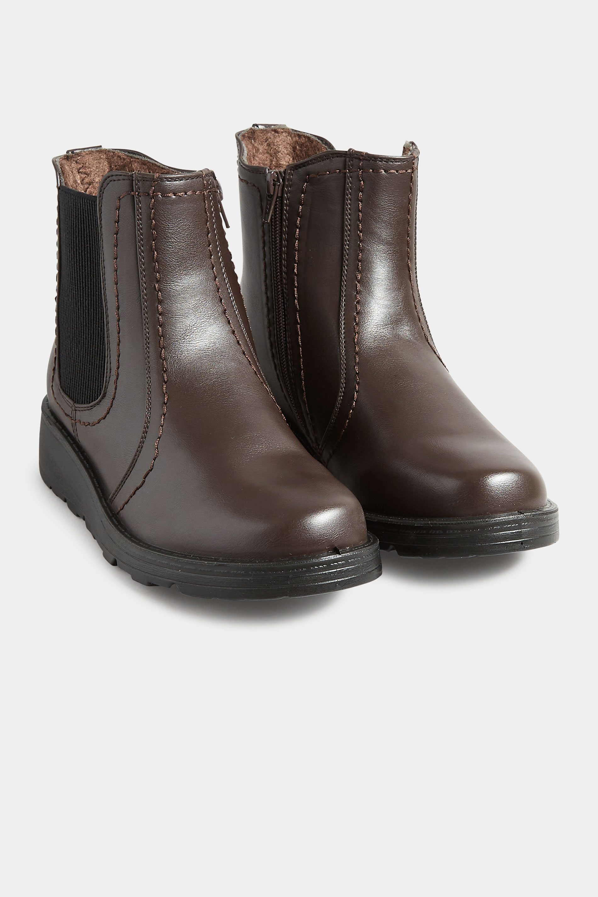 Brown Wedge Chelsea Boots In Extra Wide EEE Fit | Yours Clothing 2