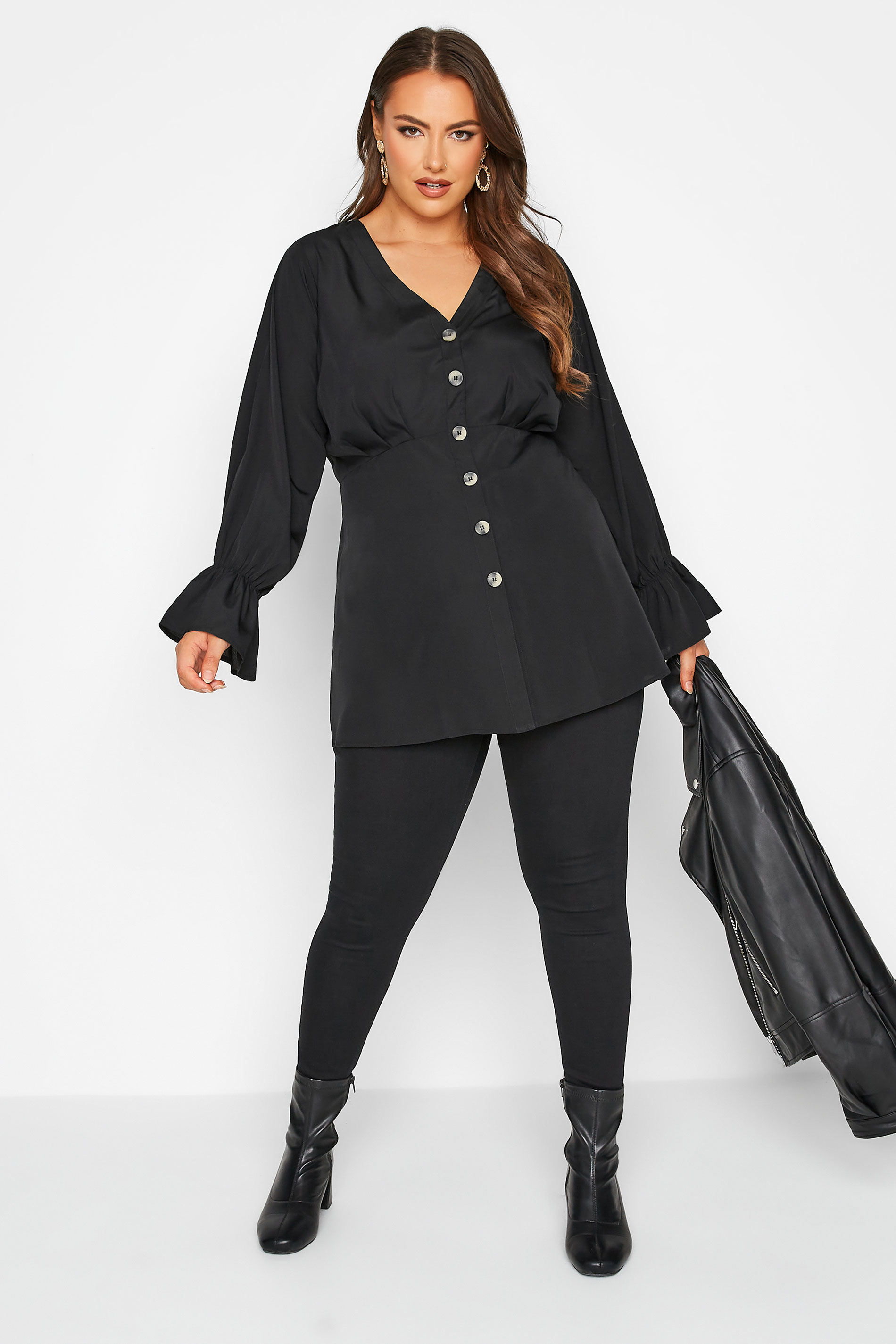 LIMITED COLLECTION Plus Size Black Long Sleeve Button Blouse | Yours Clothing 2
