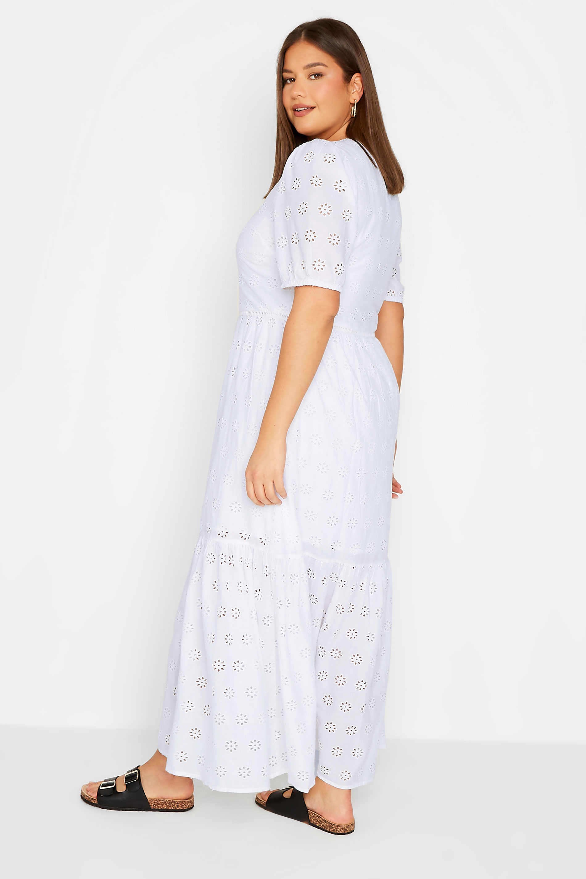 LTS Tall Women's White Broderie Tiered Maxi Dress | Long Tall Sally 3