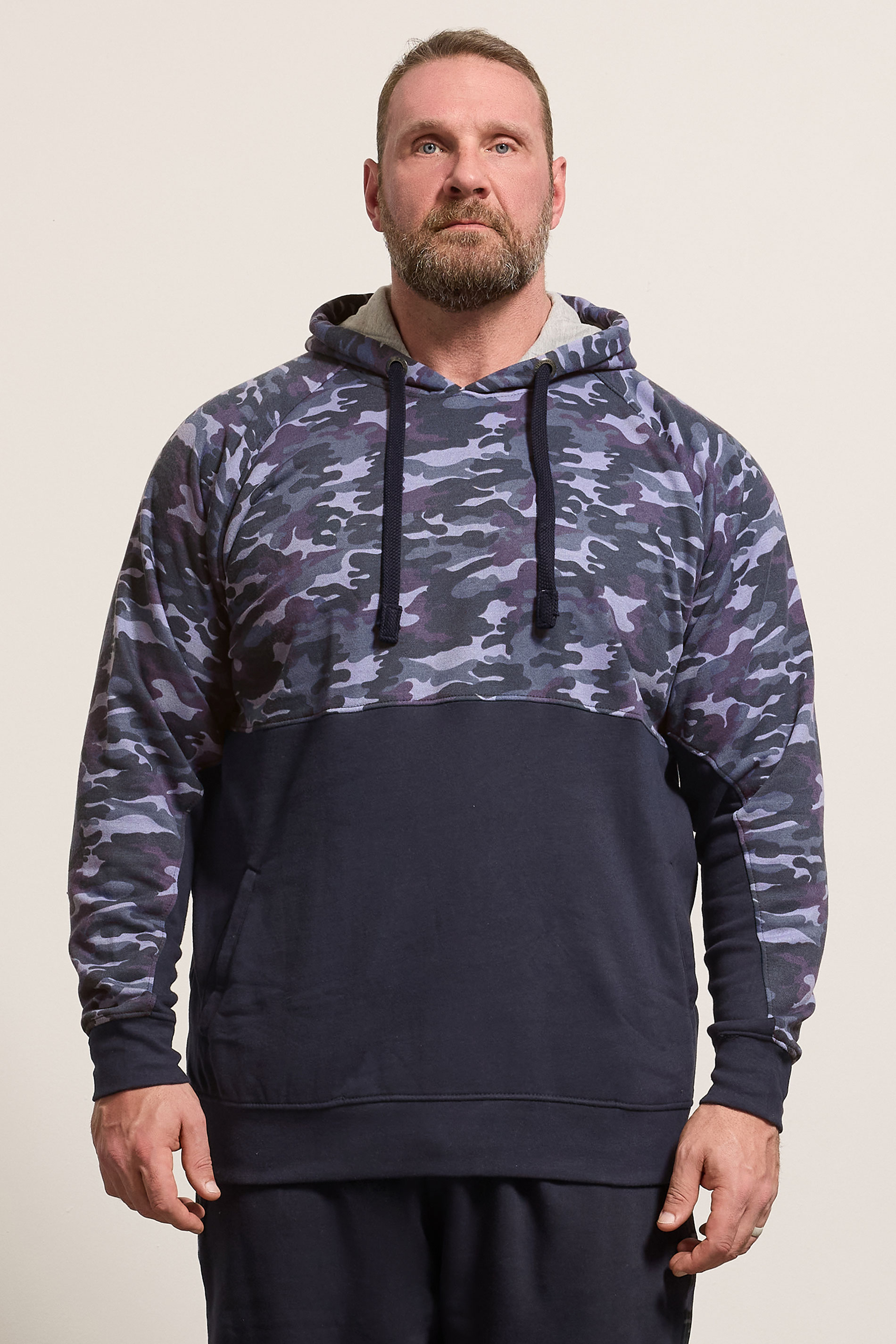 KAM Big & Tall Navy Blue Camo Colour Block Hoodie | BadRhino 3