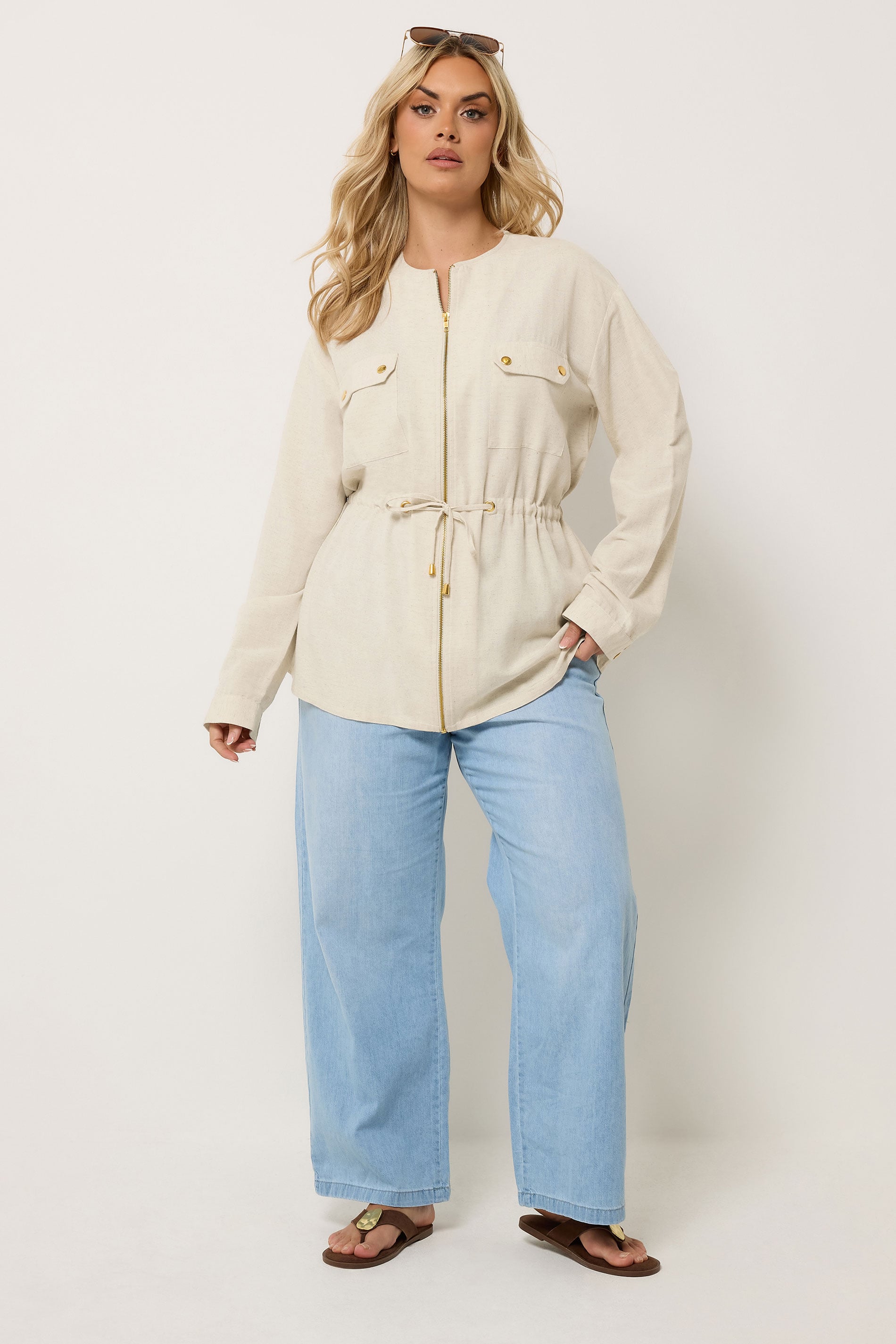 YOURS Plus Size Natural Brown Linen Shacket | Yours Clothing 2