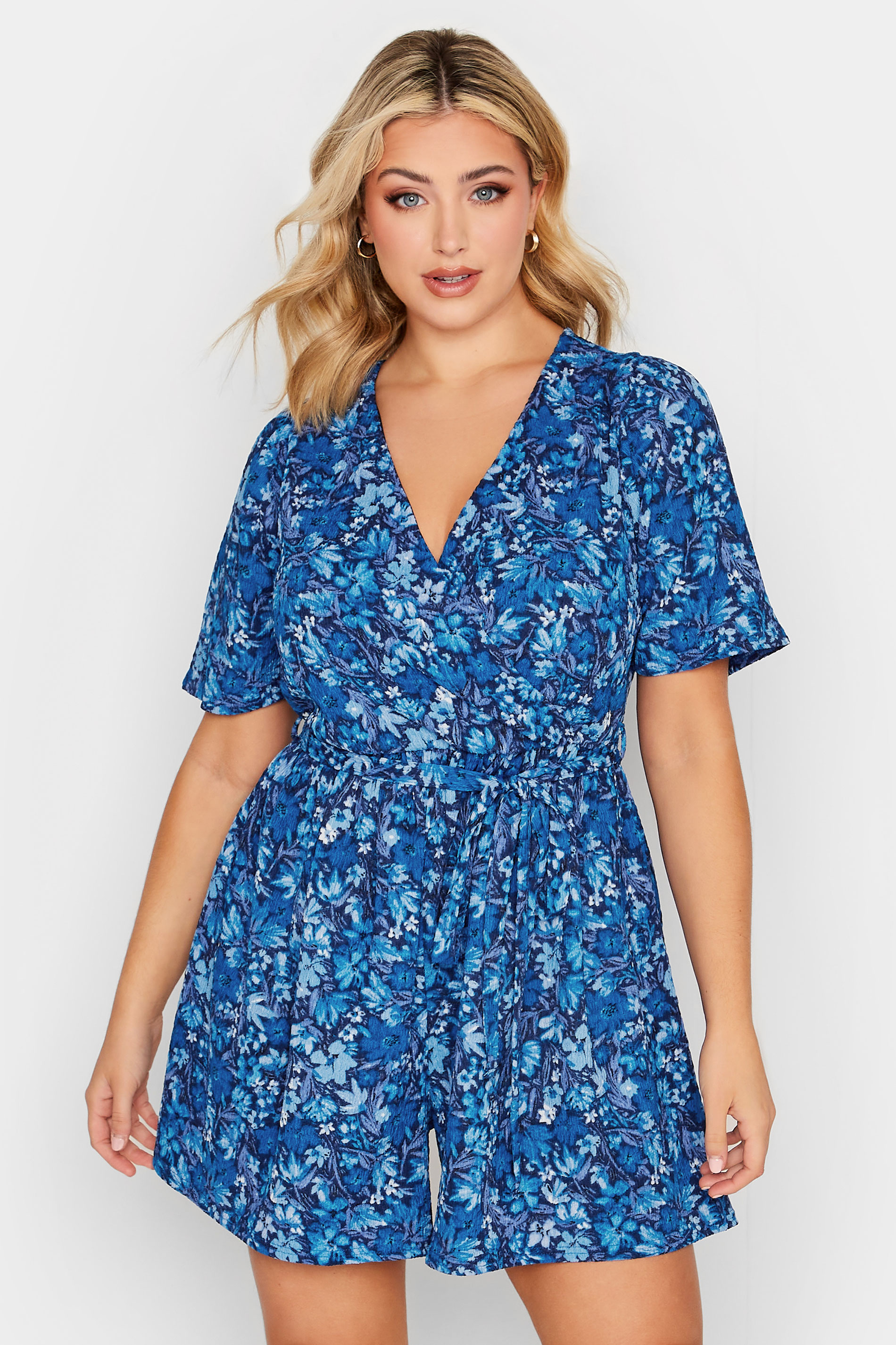 YOURS Curve Plus Size Blue Floral Playsuit | Yours Clothing  1